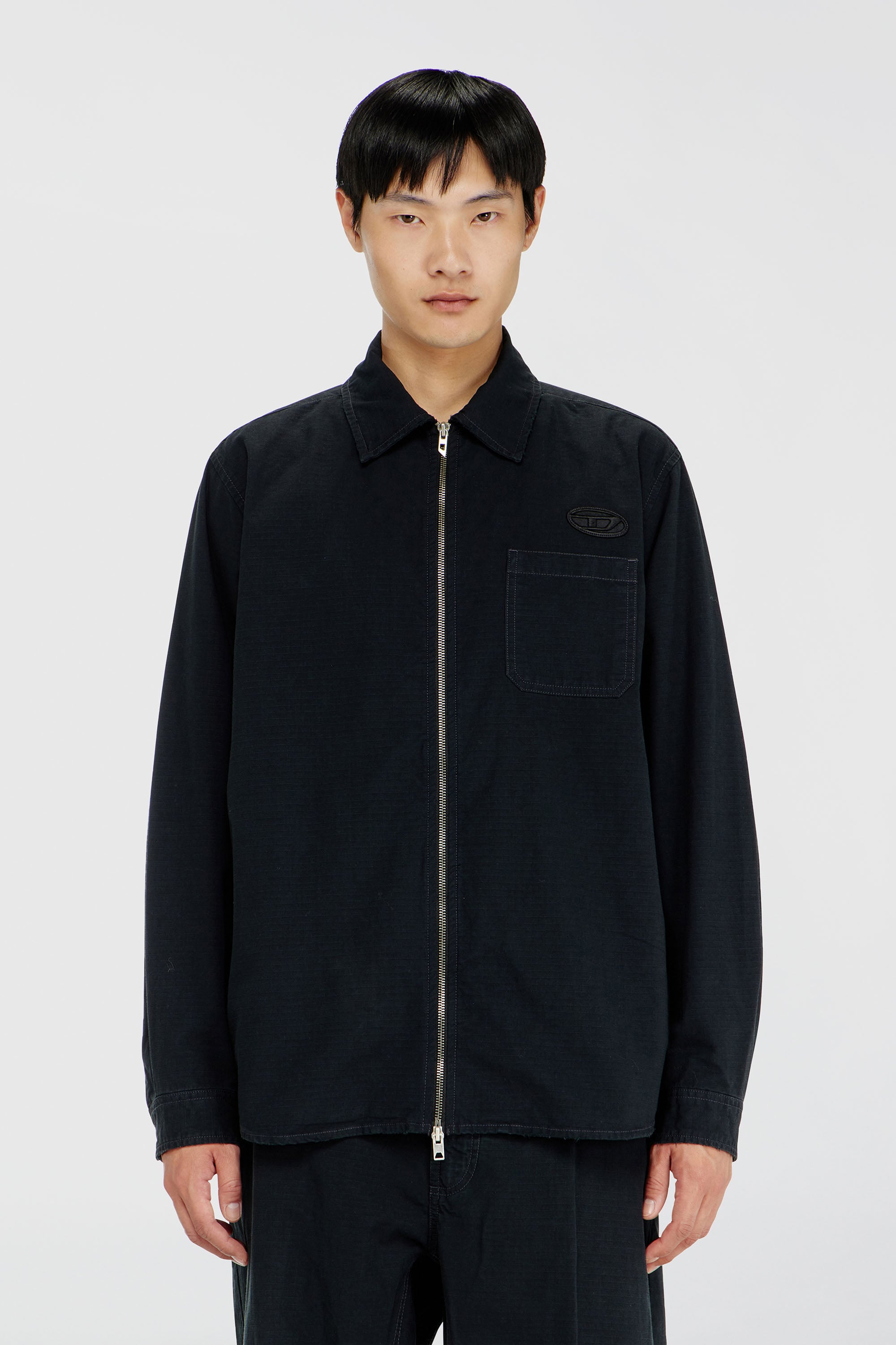 Diesel - S-ALIAS-ZIP, Man's Ripstop shirt with zip closure in Black - 1