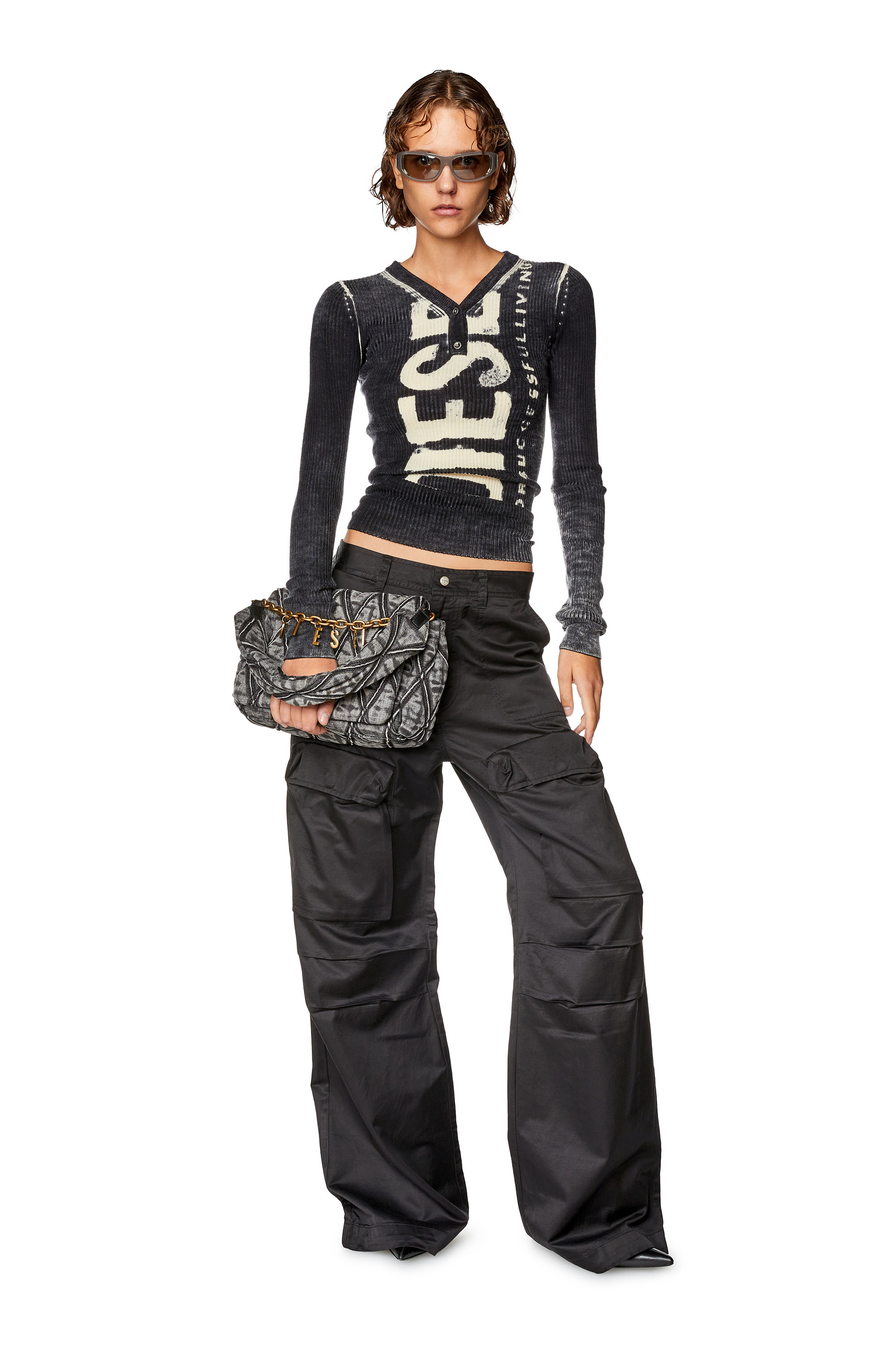 Diesel - P-MALVAROSA-NEW, Woman's Cargo pants in slub satin in Black - 1