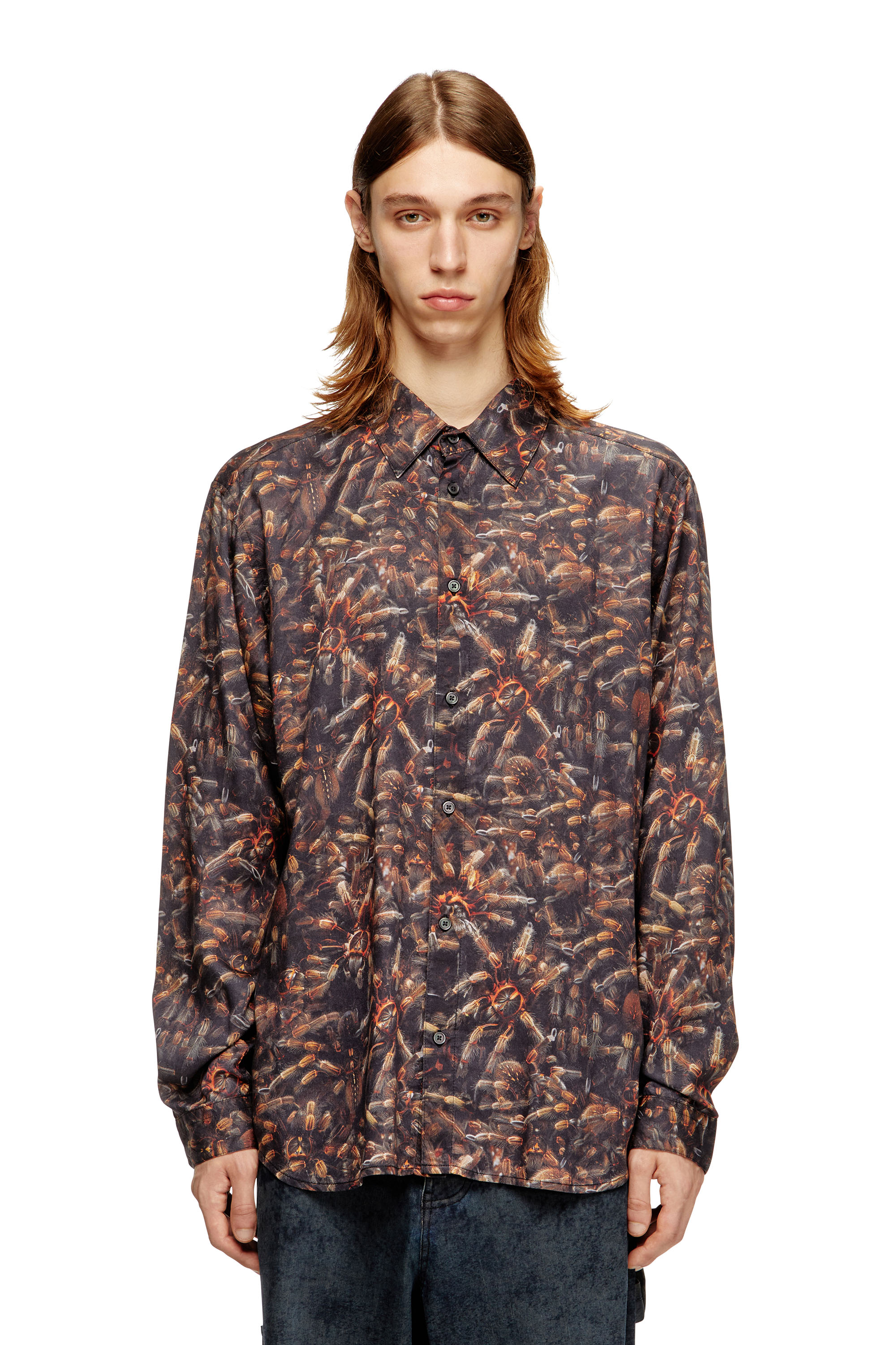 Diesel - S-SIMPLY-SPIDER-PJBK, Male's Lyocell shirt with all-over print in Black/Brown - 3