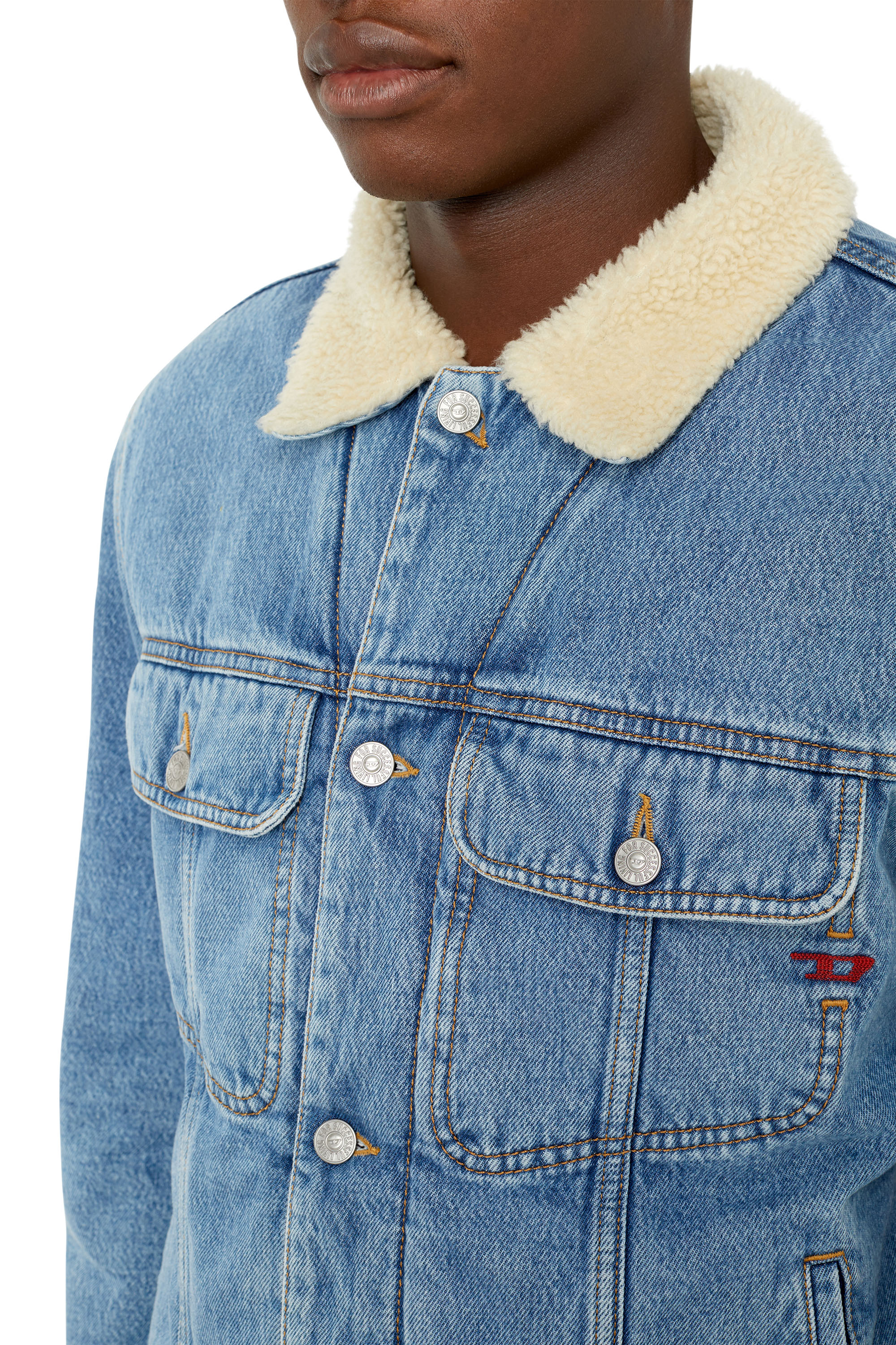 Diesel - D-BARCY-T, Man's Regular-fit teddy-lined trucker jacket in Medium blue - 4