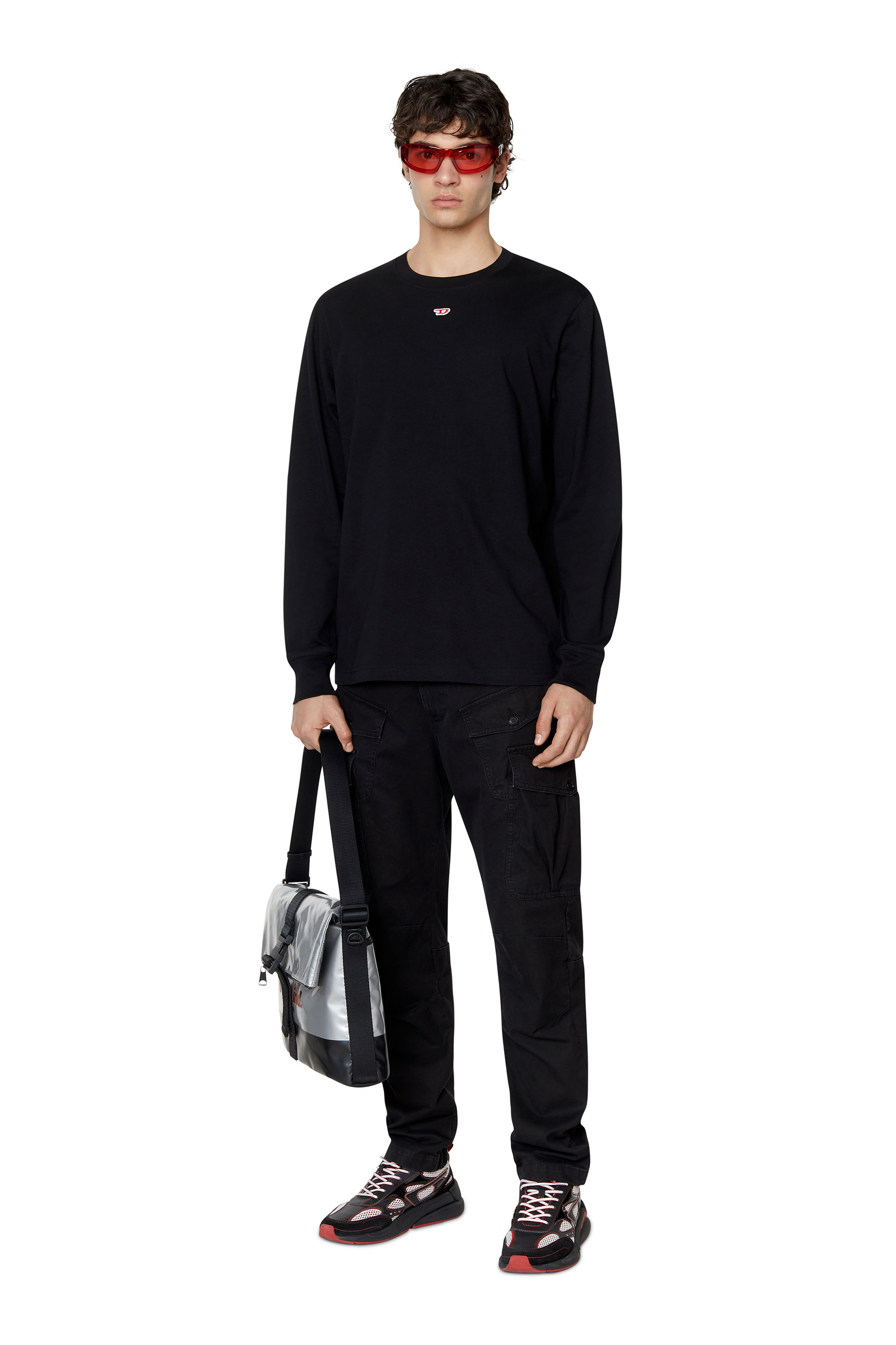Diesel - T-JUST-LS-D, Man's Long-sleeve T-shirt with D patch in Black - 1