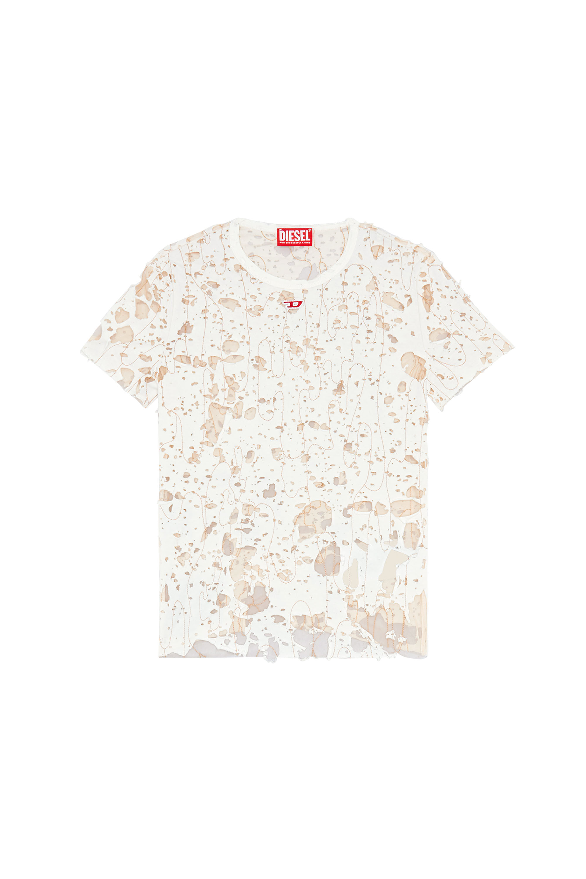 Diesel - T-UNCYNA, Woman's Tulle T-shirt with destroyed jersey in White - 2