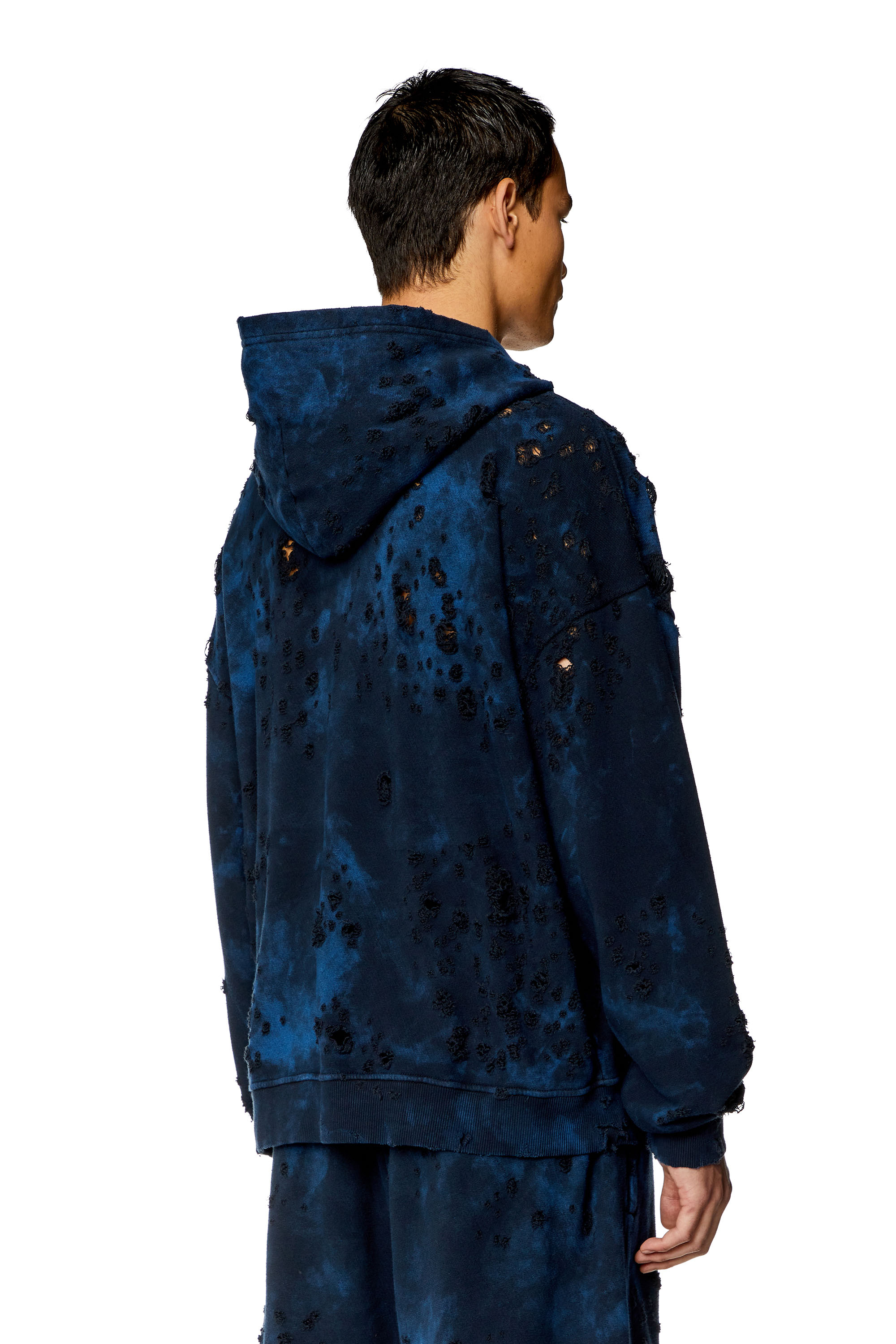 Men's Destroyed hoodie with marble-effect | Blue | Diesel