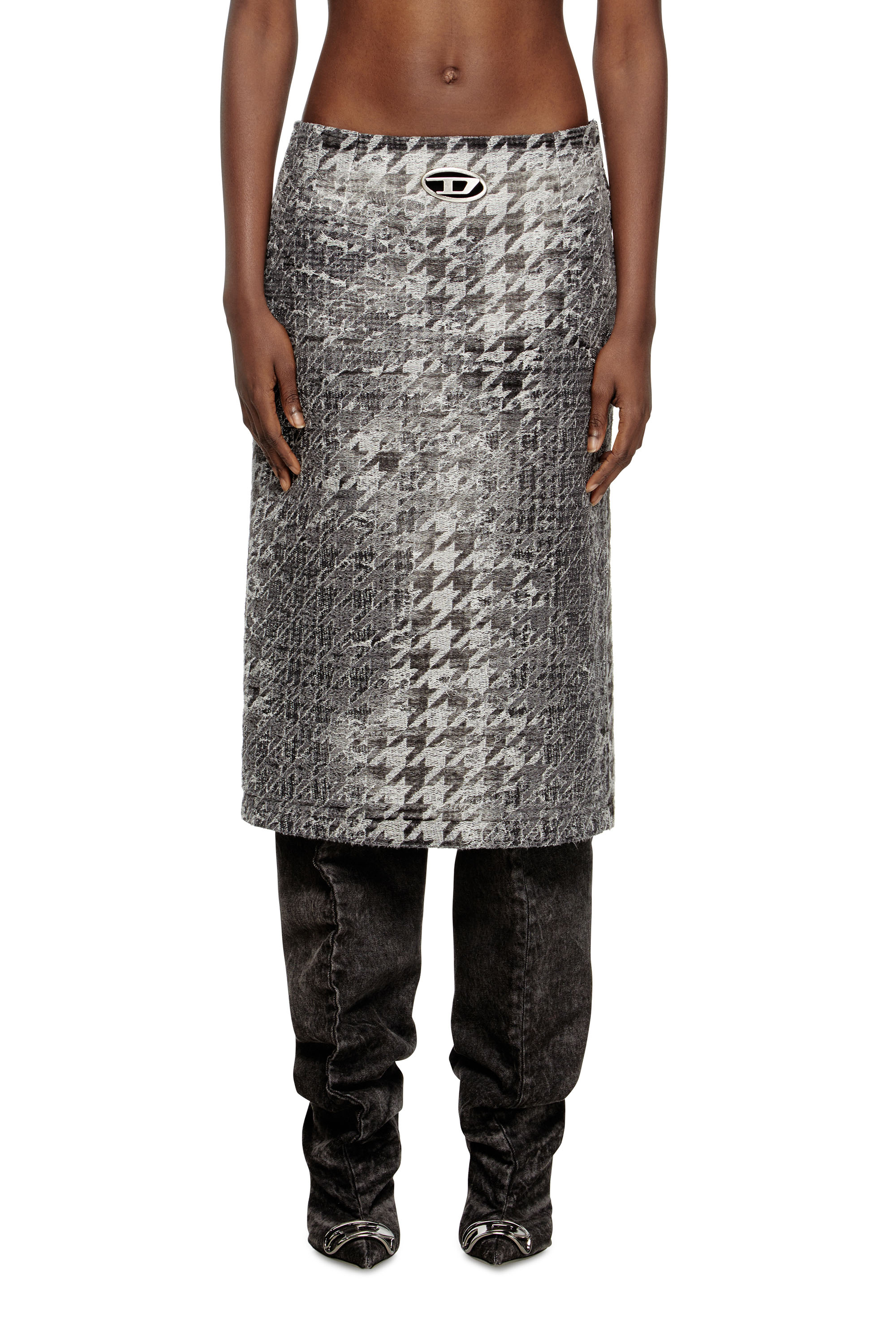 Diesel - DE- RATHIAN-FSH, Jupe mi-longue en denim jacquard motif Prince-de-Galles Femme in Polychrome - 1
