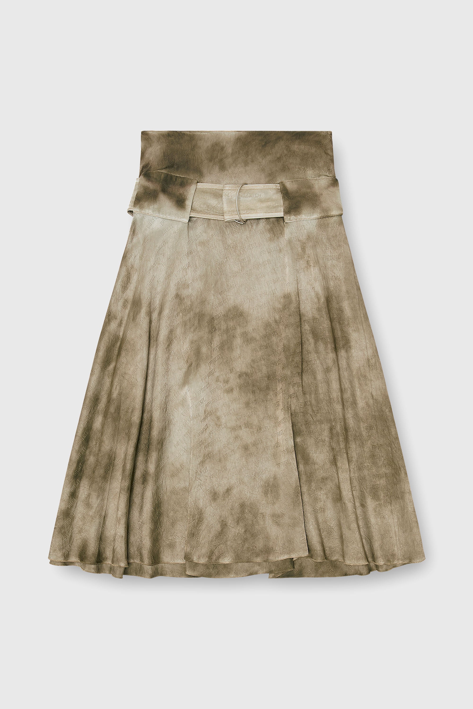 Diesel - O-DYLE, Belted midi skirt en sat&eacute;n jacquard con logo Mujer in Marr&oacute;n - 2