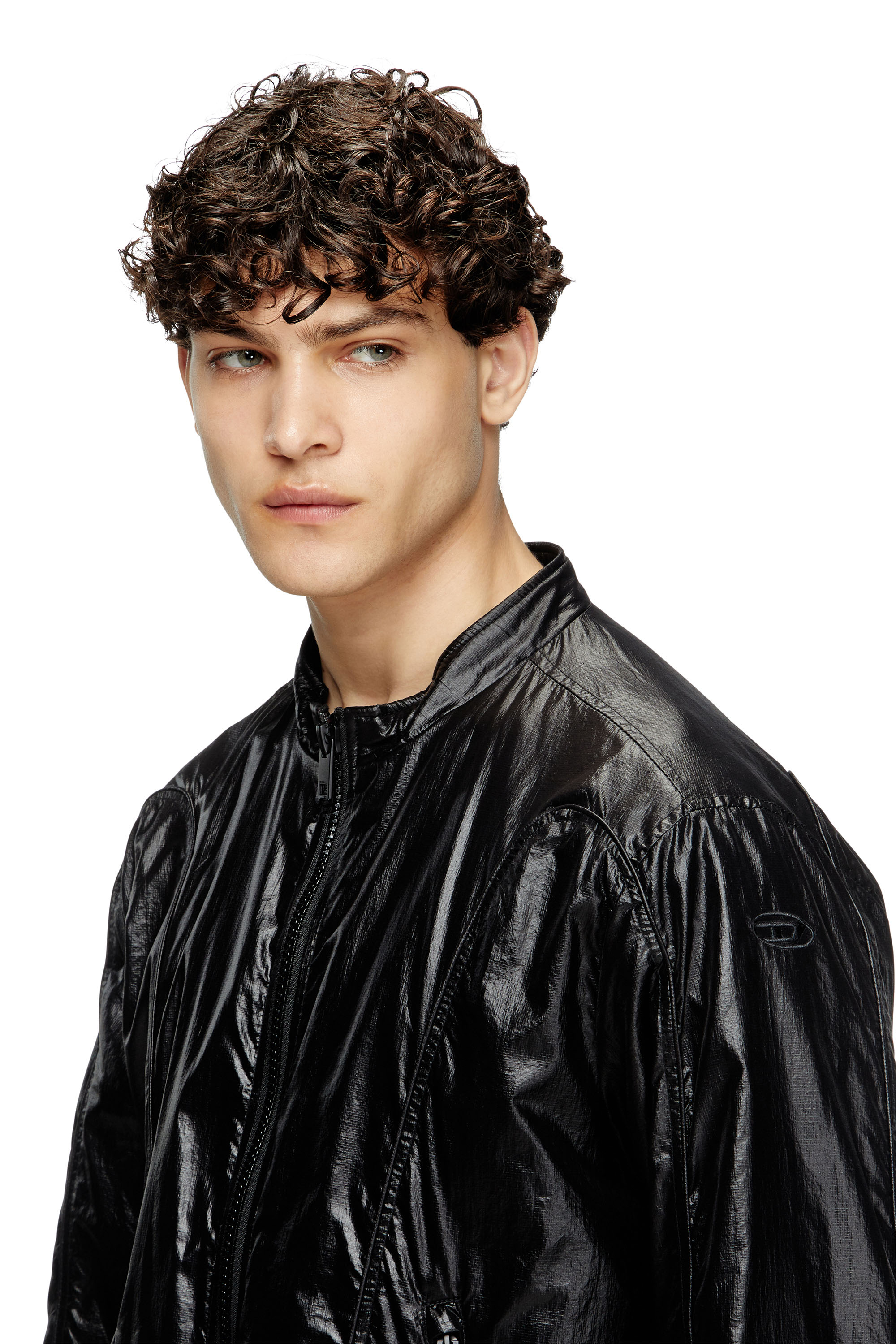 Diesel - J-CLAYS, Male's Biker jacket in shiny ripstop in Black - 4