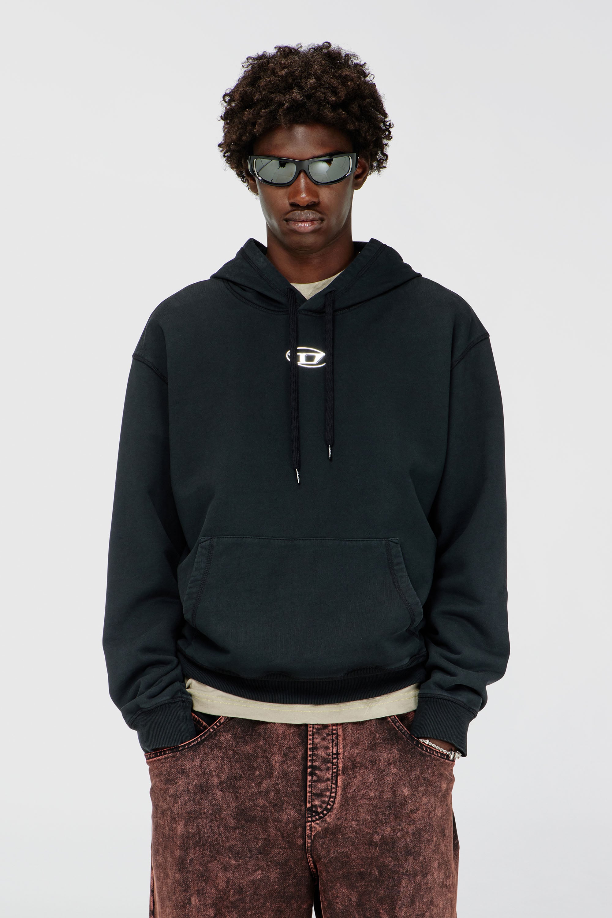 Diesel - S-NORM-HOOD-IOD, Man's Cotton hoodie with metallic Oval D in Black - 1