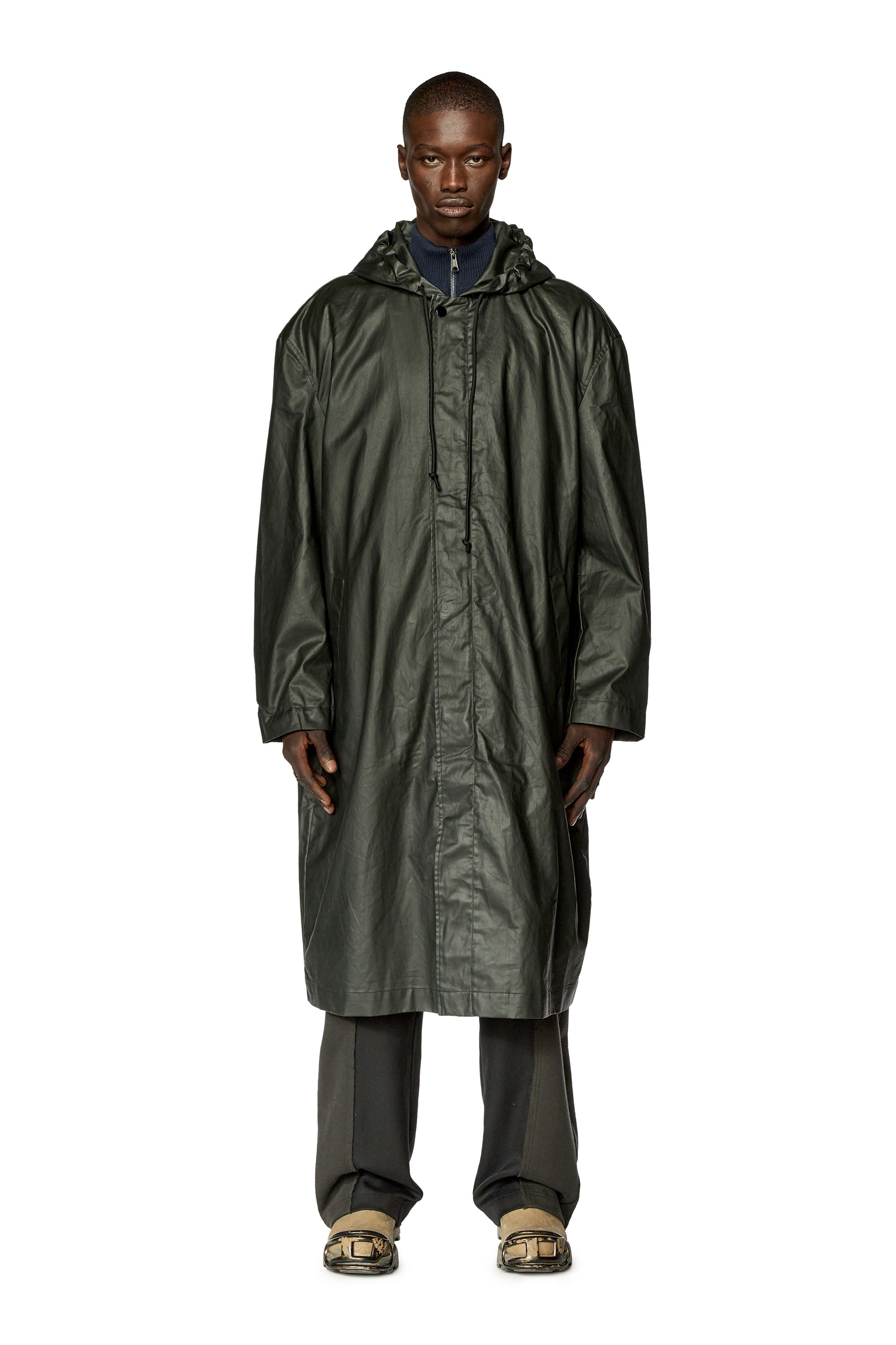 Diesel - J-COAT, Man's Long jacket in coated cotton twill in Black - 4