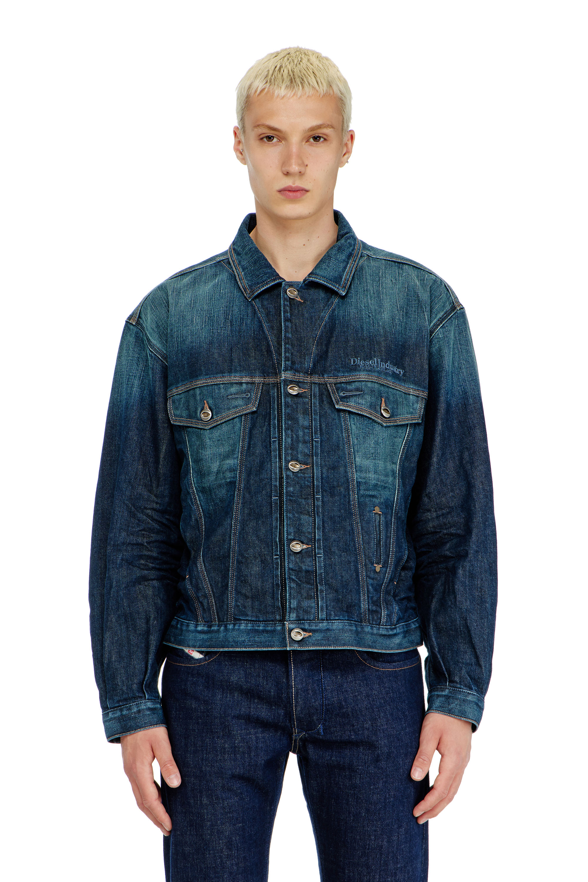 Diesel - D-DENVER-CL, Unisex's Trucker jacket in selvedge denim in Medium blue - 1