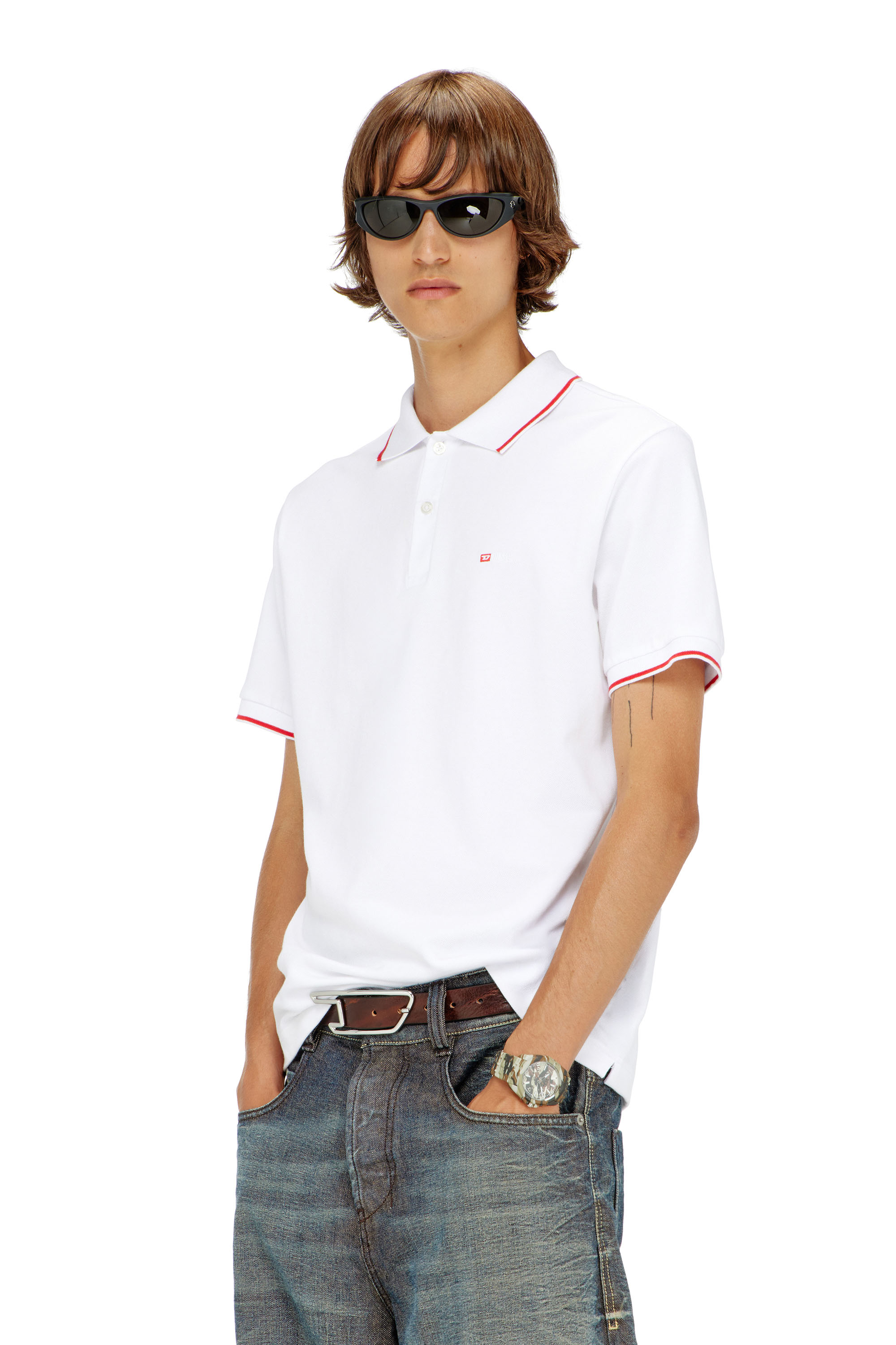 Diesel - T-FERRY-MICRODIV, Polo con peque&ntilde;o bordado Diesel Hombre in Blanco - 3