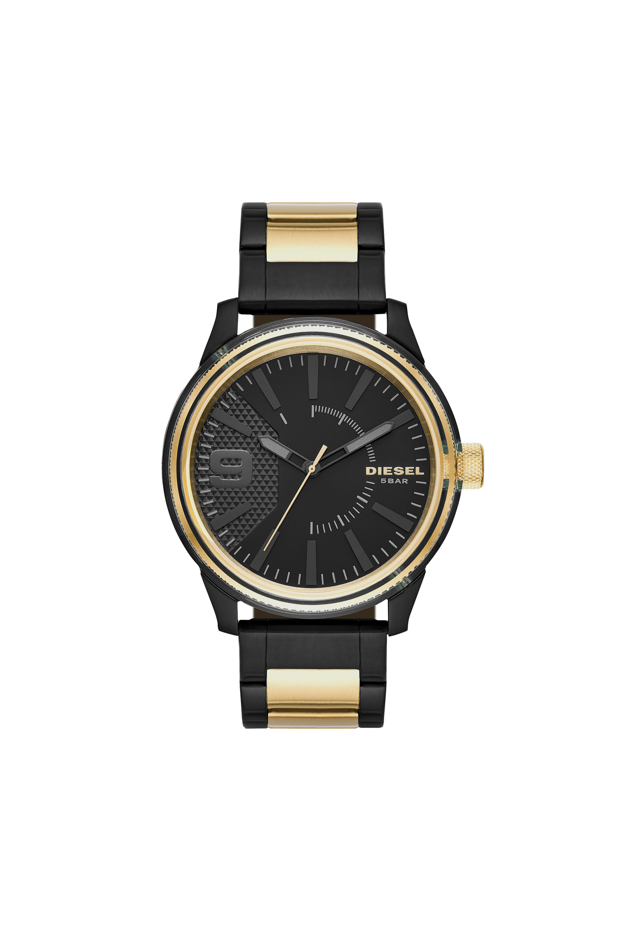 Diesel - DZ1877, Man's Three-hand stainless steel watch in Black/Gold - 1