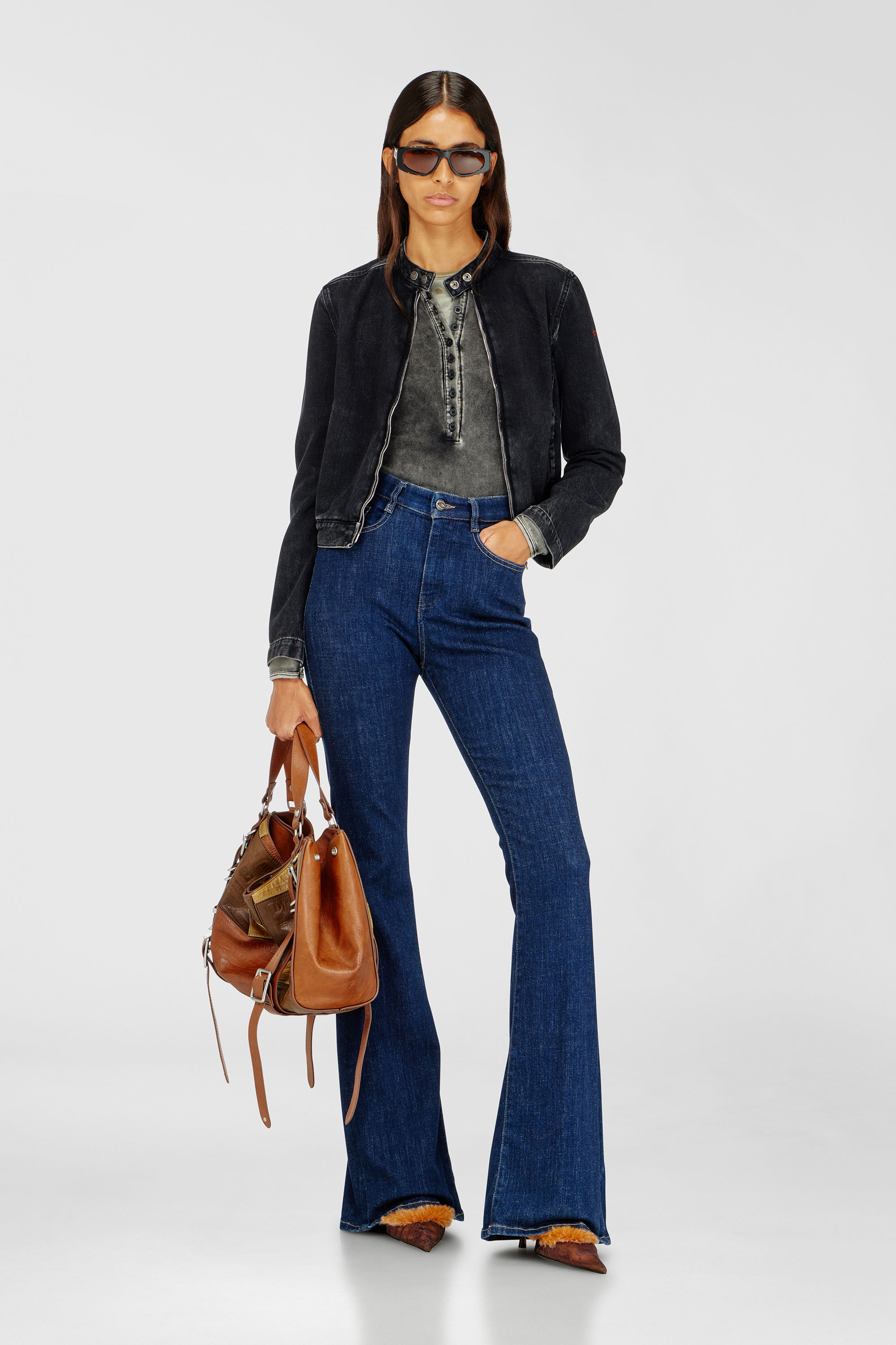 Diesel - DE-MORNIN, Female's Moto jacket in denim in clean-wash denim in Black - 1