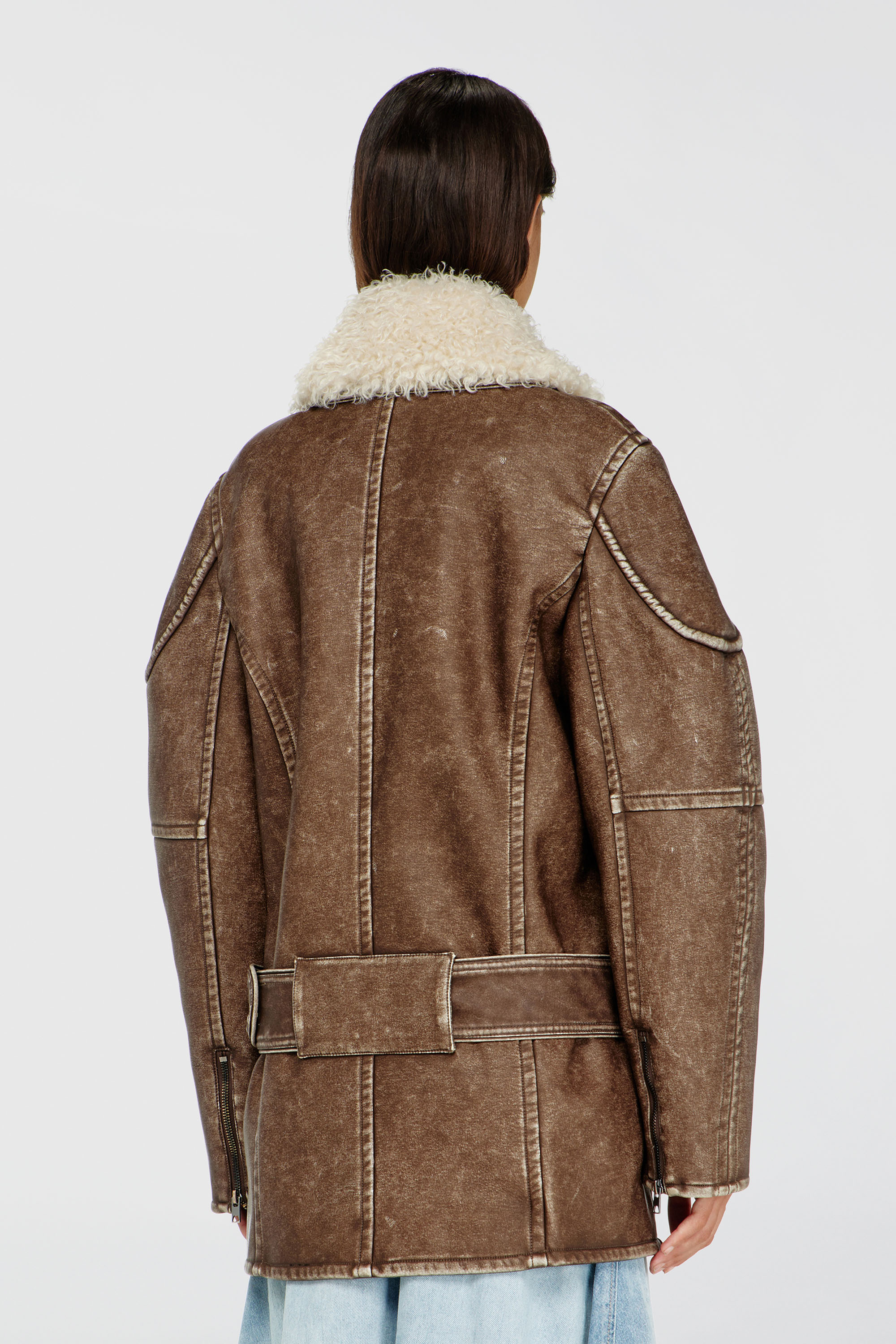 Diesel - G-EYSER, Female's Double-breasted aviator-biker coat in Brown - 5