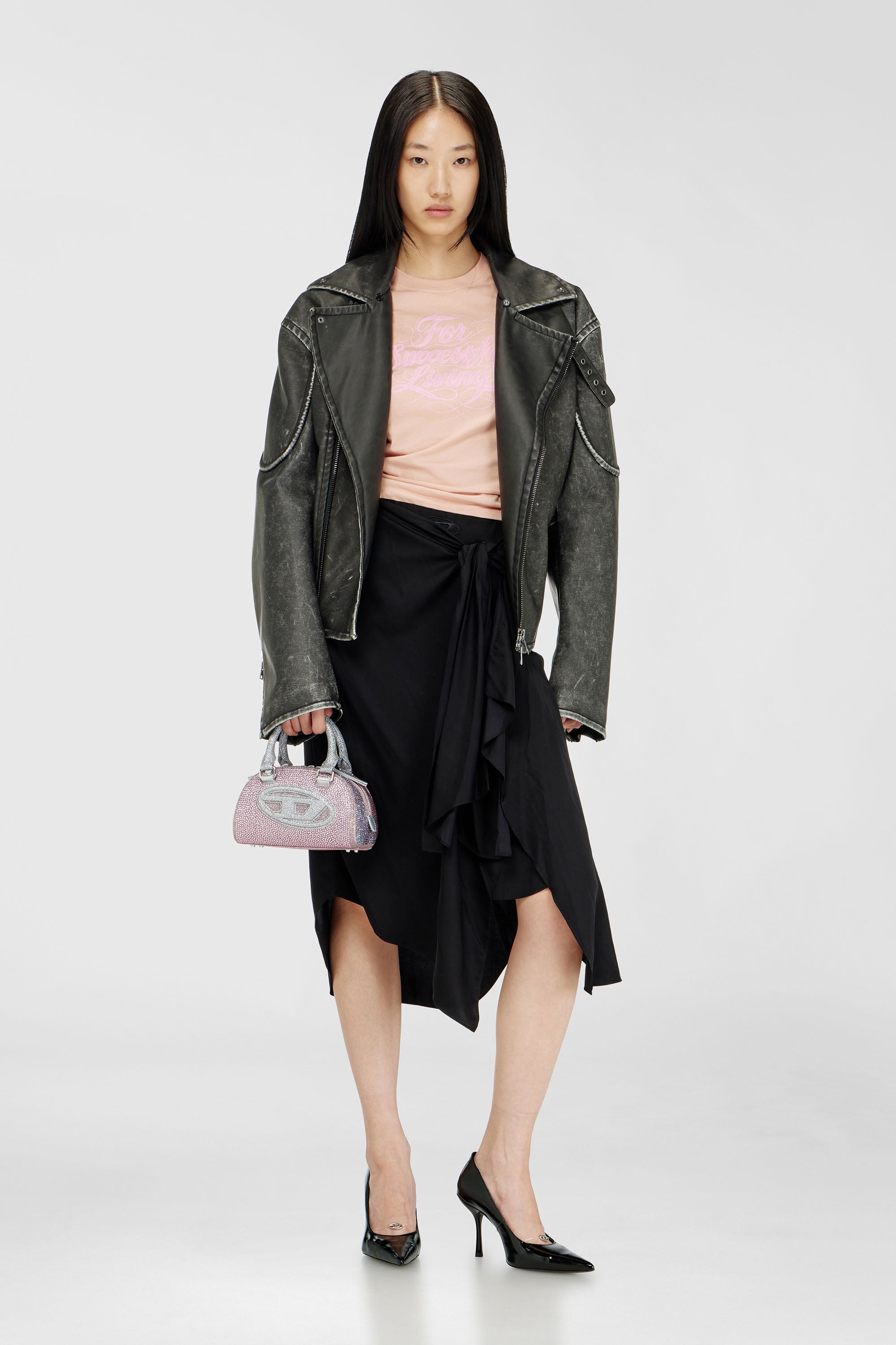 Diesel - 1DR DOME CROSSBODY, Female's 1DR Dome - Small bowling bag in crystal Lurex in Pink - 2