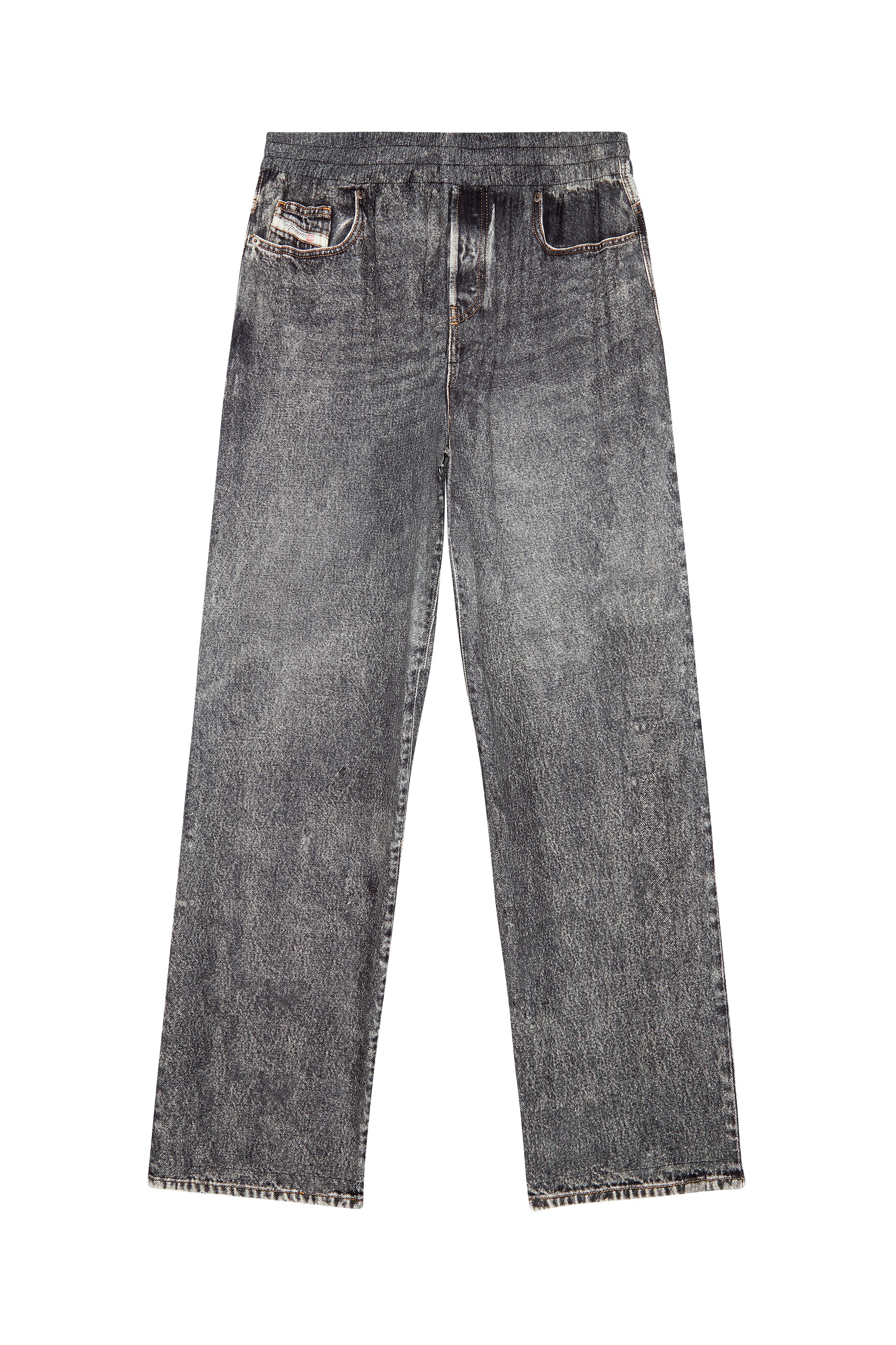 Diesel - P-FERGY-A, Man's Pants with trompe l'oeil denim print in Dark grey - 2
