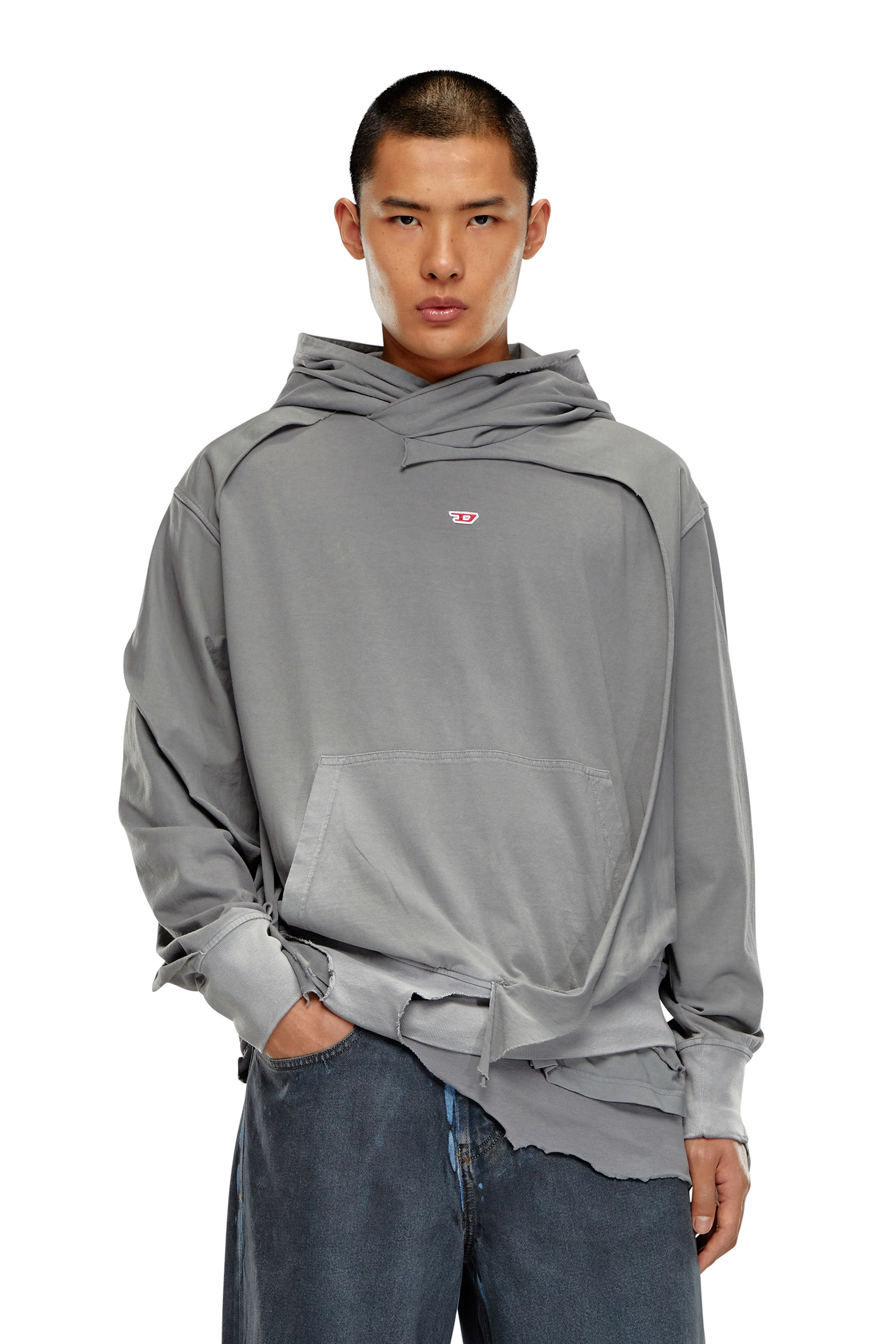 Men's Hoodie with destroyed peel-off effect | Grey | Diesel