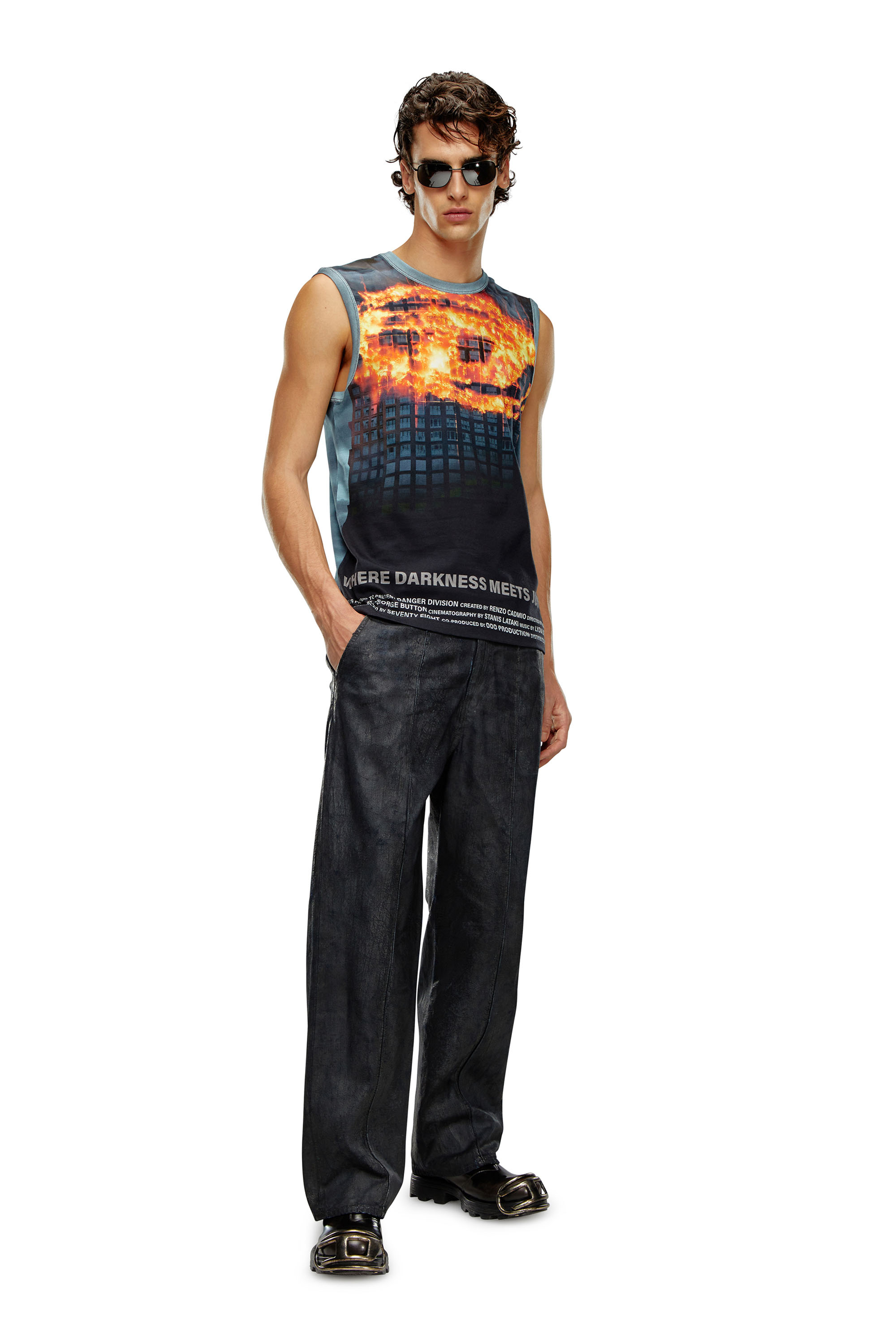 Diesel - T-BISCOUP, Male's Tank top with burning Oval D poster in Dark Blue - 2