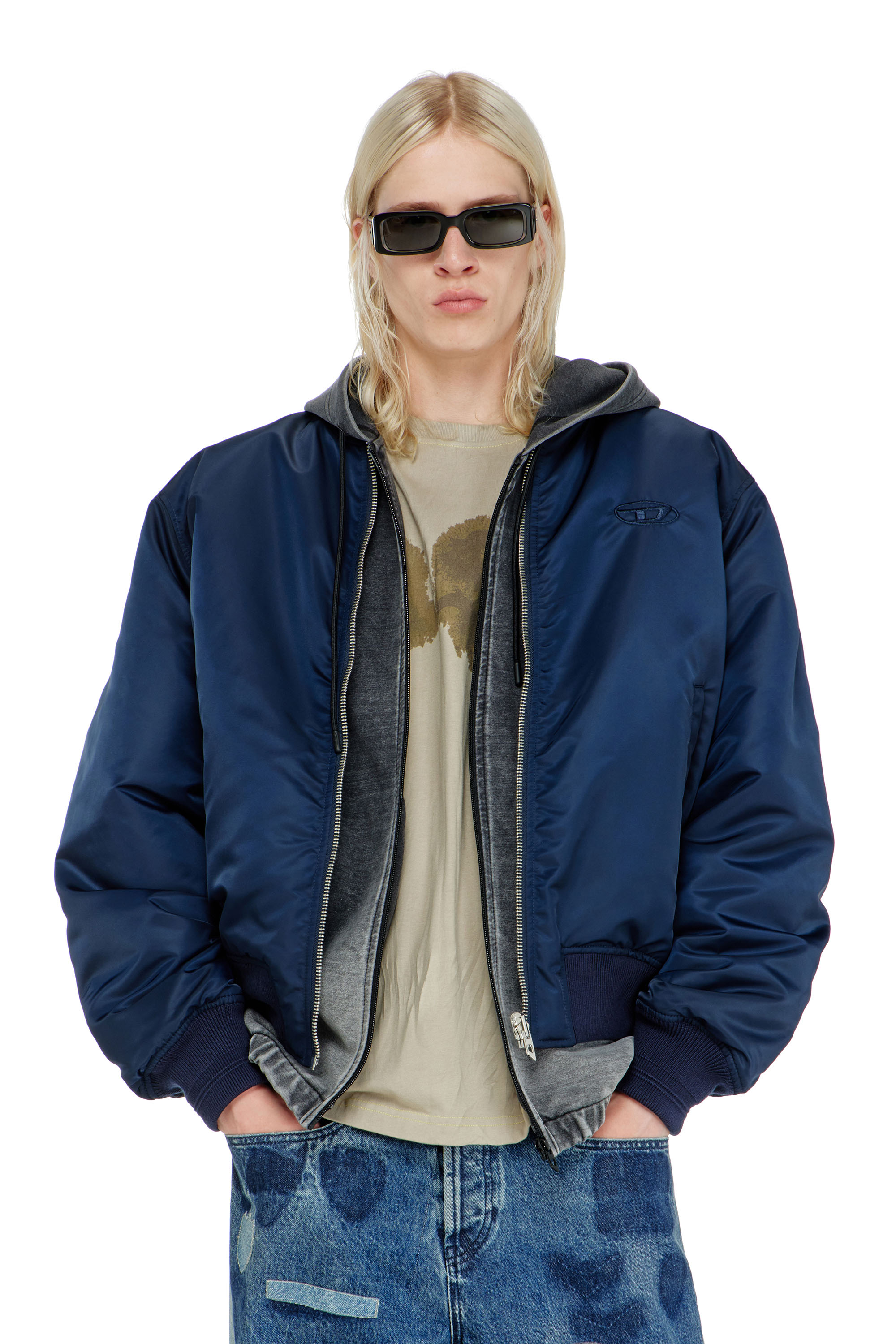 Diesel - W-TYPE-D1, Man's Padded bomber jacket with Oval D embroidery in Navy Blue - 3