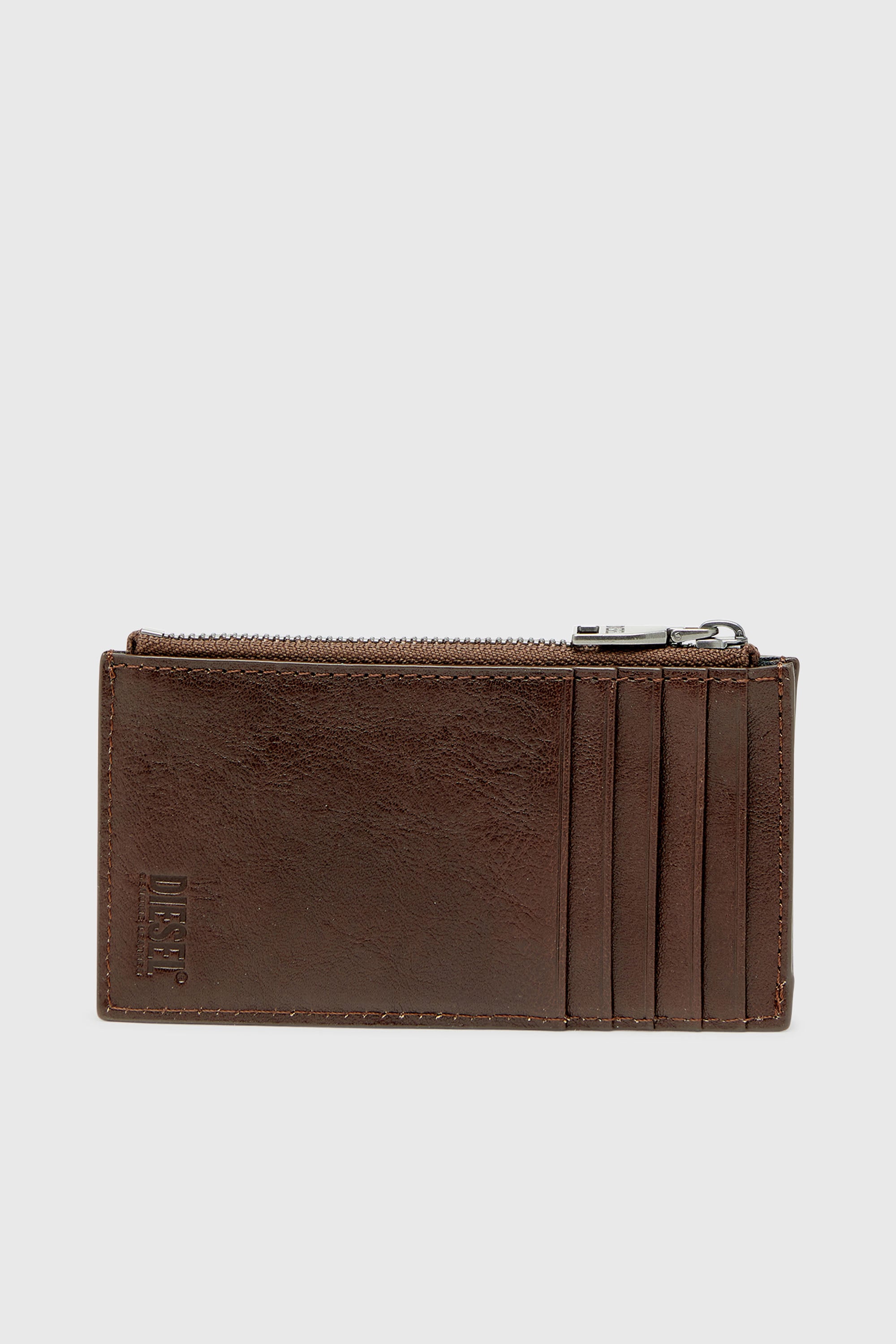 Diesel - FLAG-D CARD HOLDER III, Male's Leather card holder with zip closure in Brown - 2