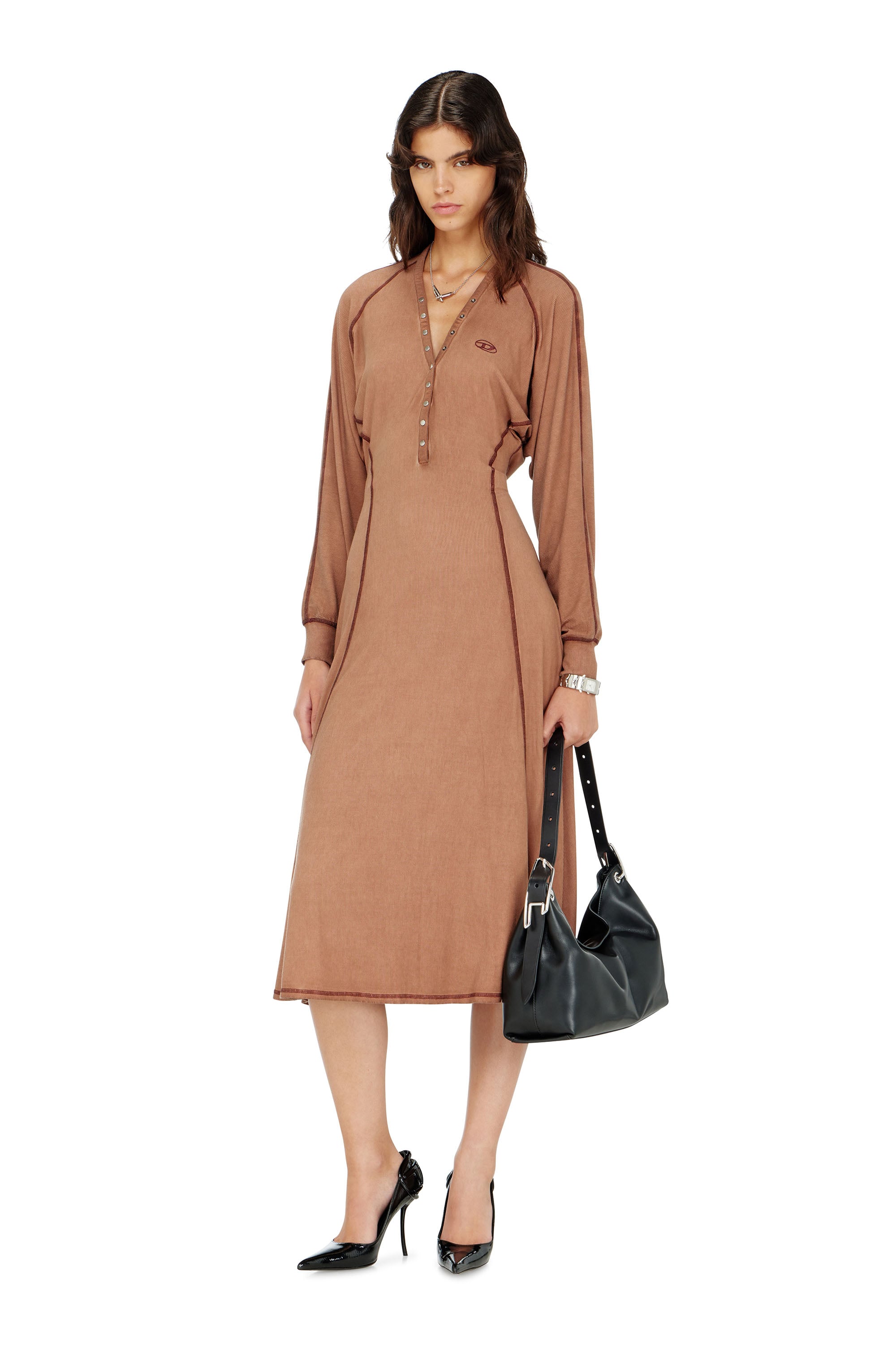Diesel - D-ISERINA, Vestido midi de punto canal&eacute; con mangas murci&eacute;lago Mujer in ToBeDefined - 1