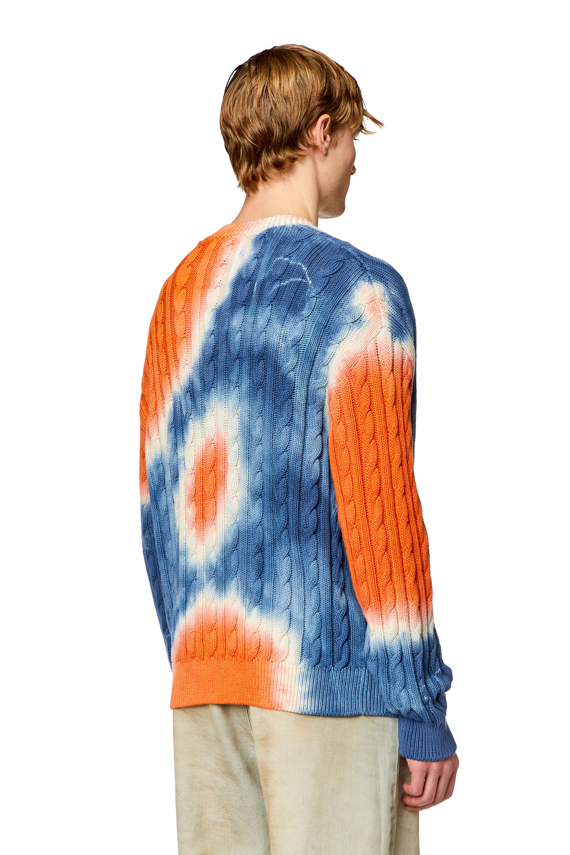 Diesel - K-JONNY, Man's Tie-dye cardigan in cable-knit cotton in Blue/Orange - 4