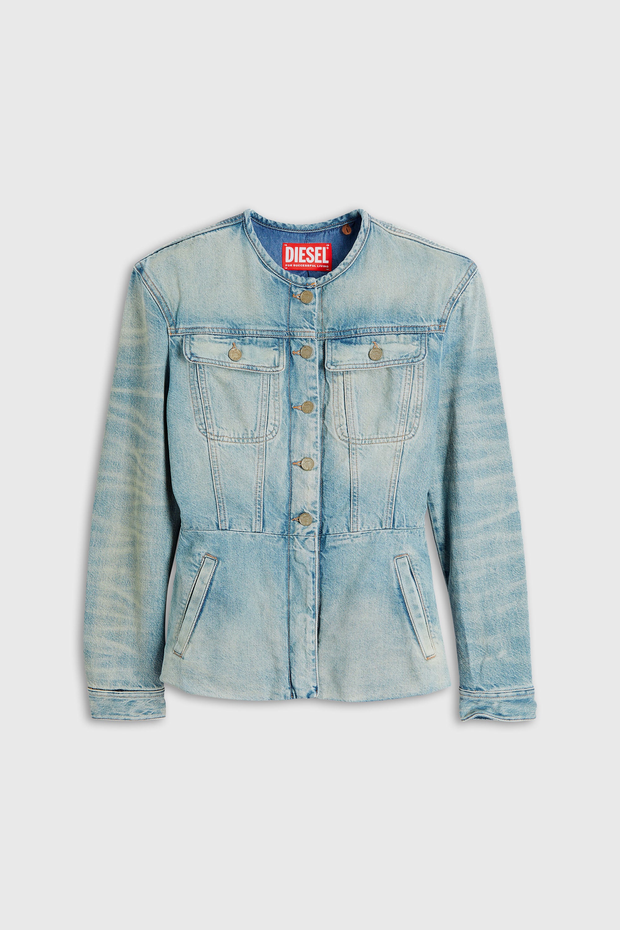 Diesel - DE-CALION-S1, Veste en denim sans col Femme in Bleu - 2