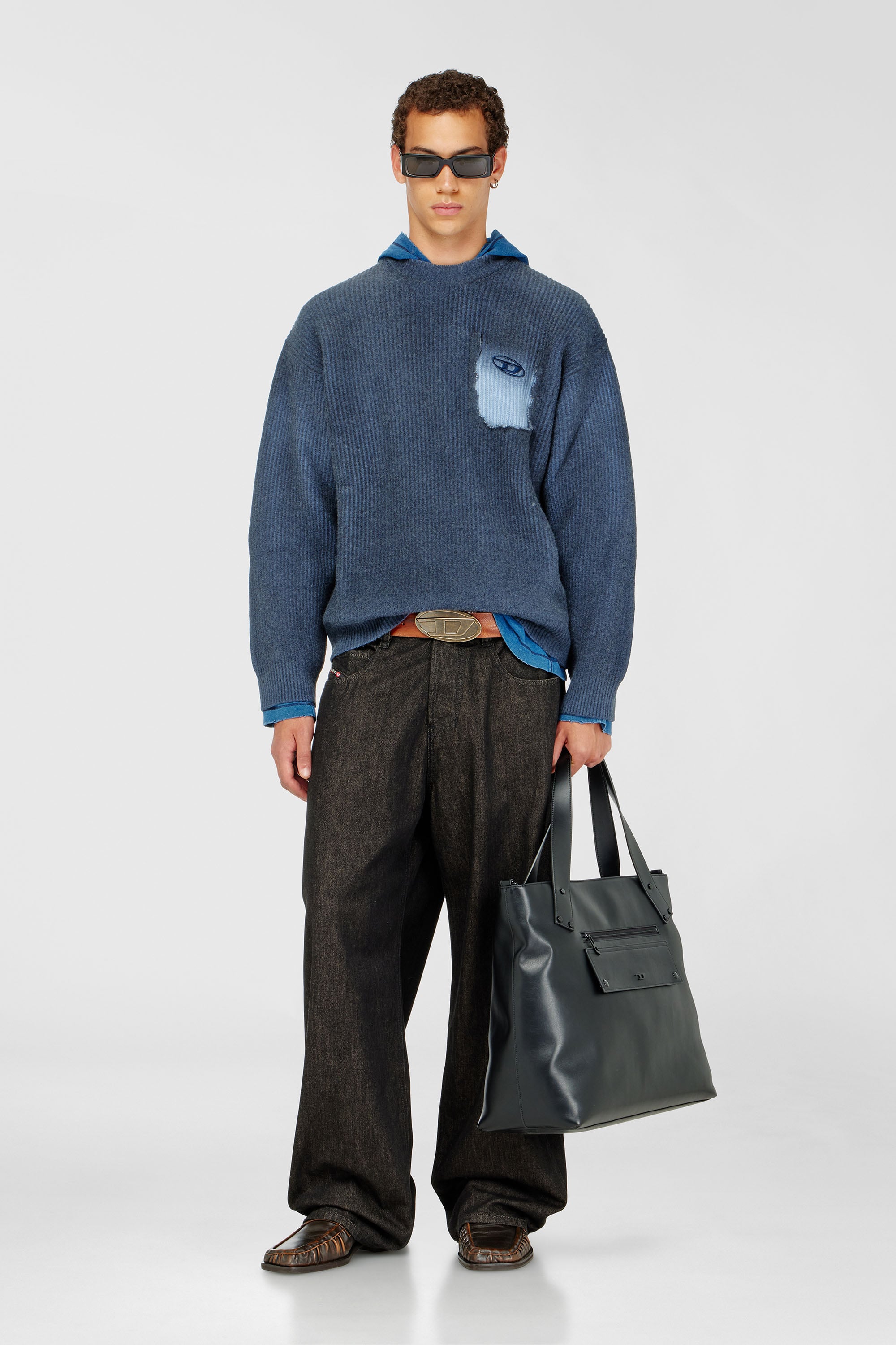 Diesel - K-PICKLER, Male's Wool-blend jumper with mock pocket in Dark Blue - 2