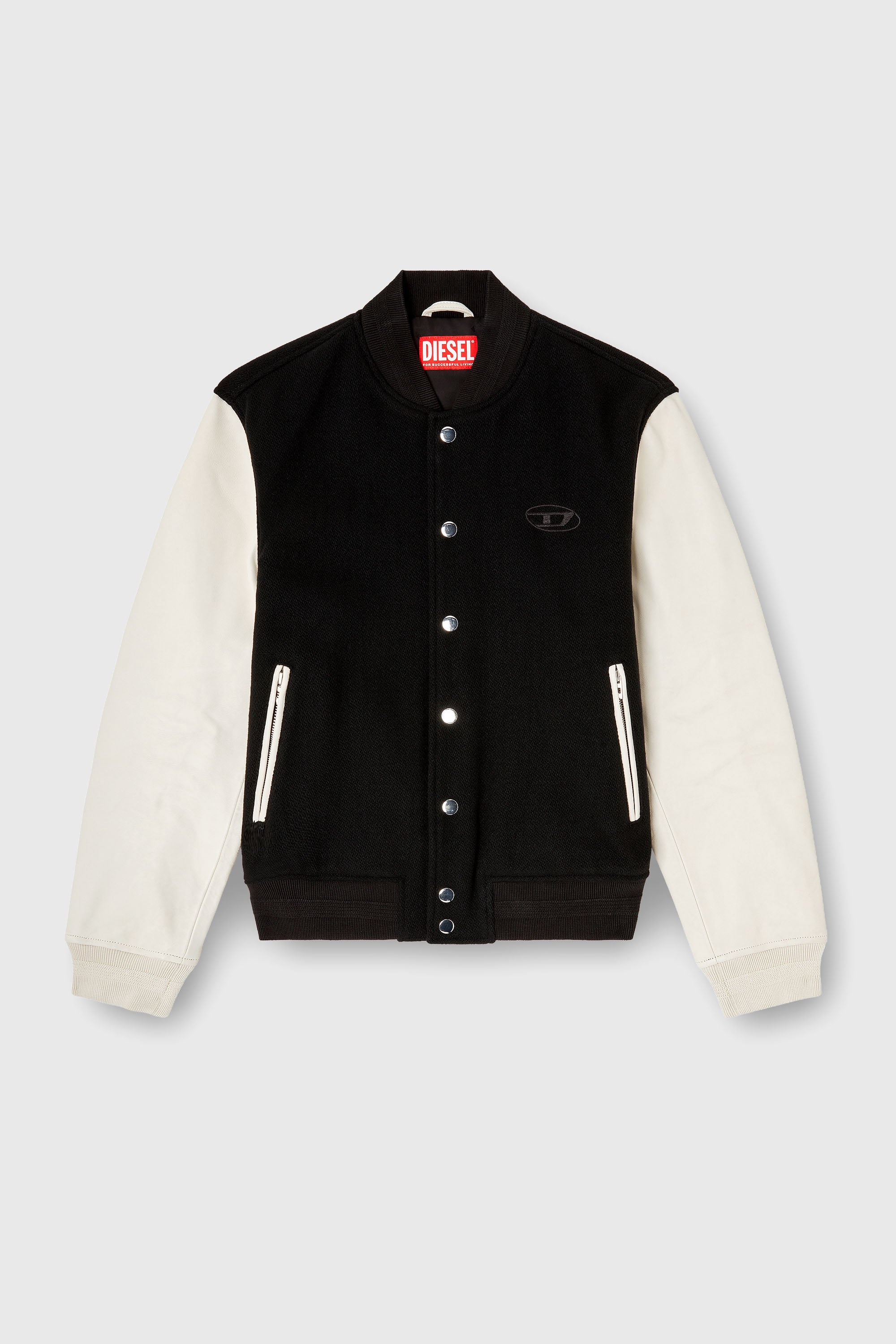 Diesel - L-ARRY-WRD, Chaqueta bomber en mezcla de lana y cuero Hombre in Multicolor - 2