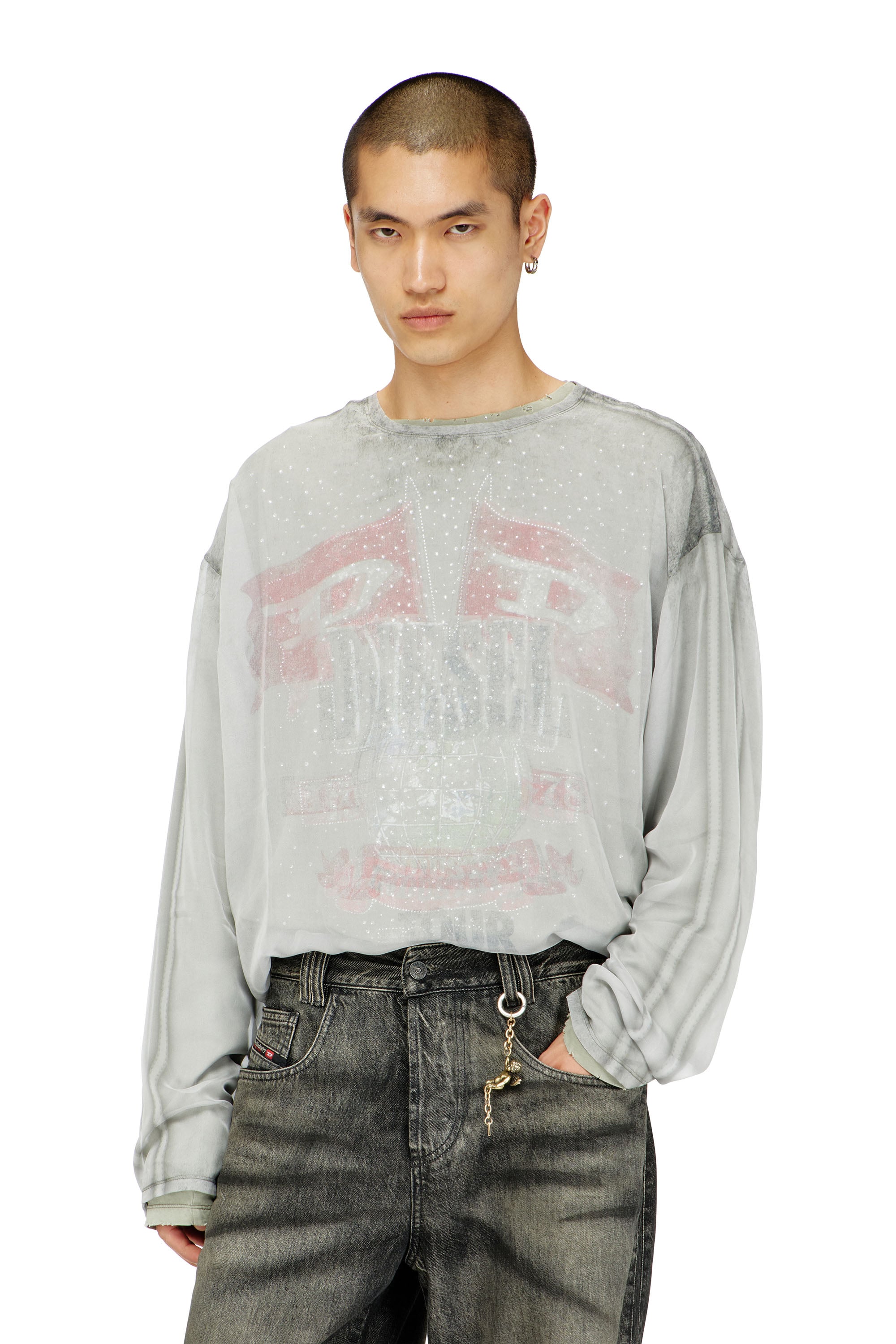 Diesel - T-DOUBLEX-LS, Male's Sheer chiffon top with concert graphics in null - 3