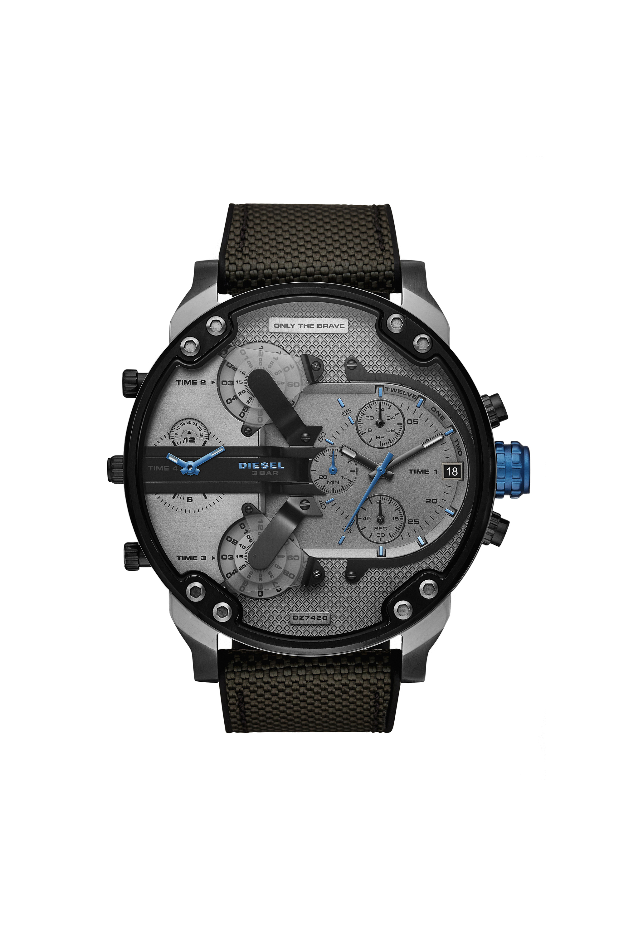 Diesel - DZ7420, Man's Mr. Daddy 2.0 chronograph silicone watch in Black/Blue - 1
