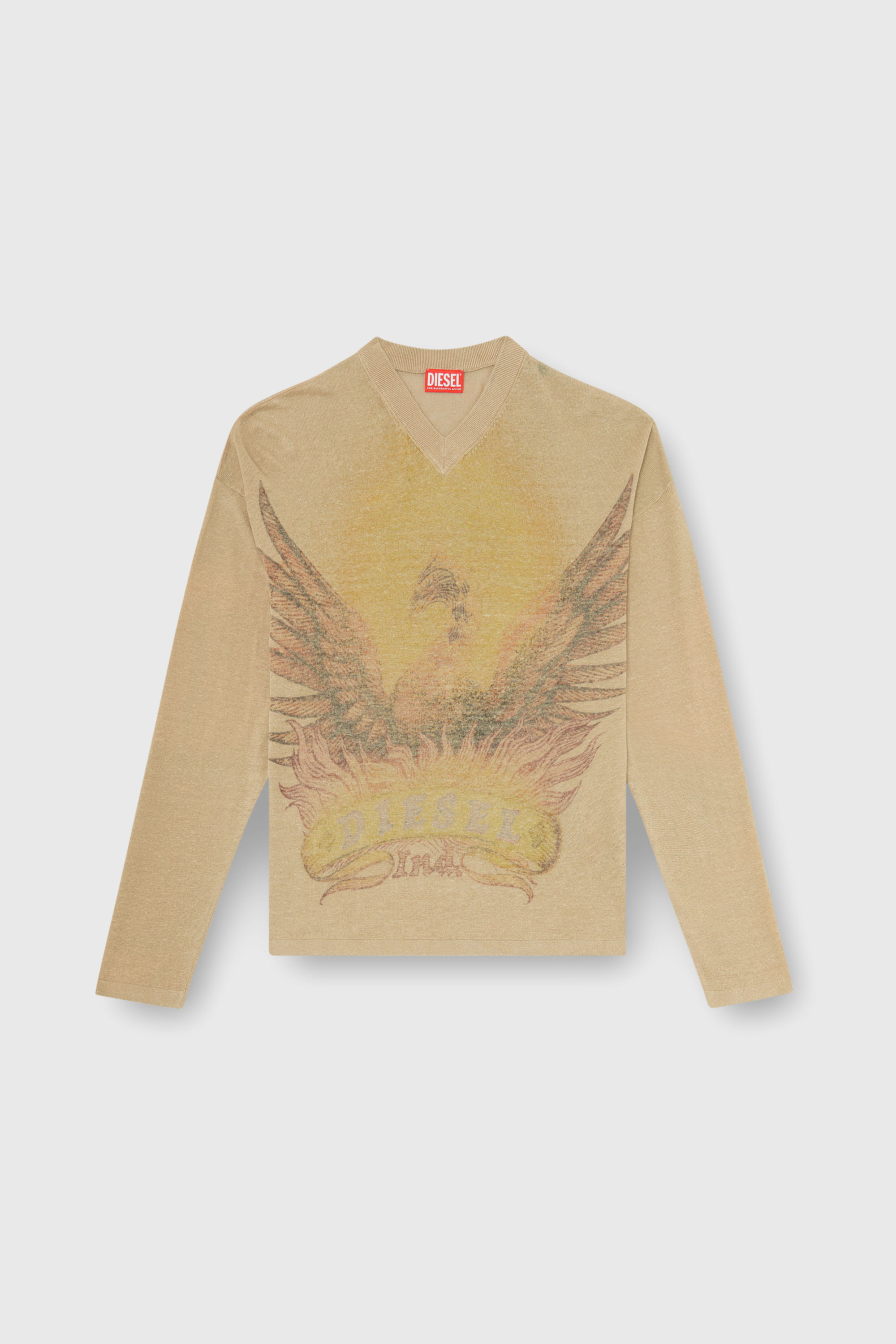 Diesel - K-ARMINS, Male's Linen jumper with faded Phoenix print in Beige - 2