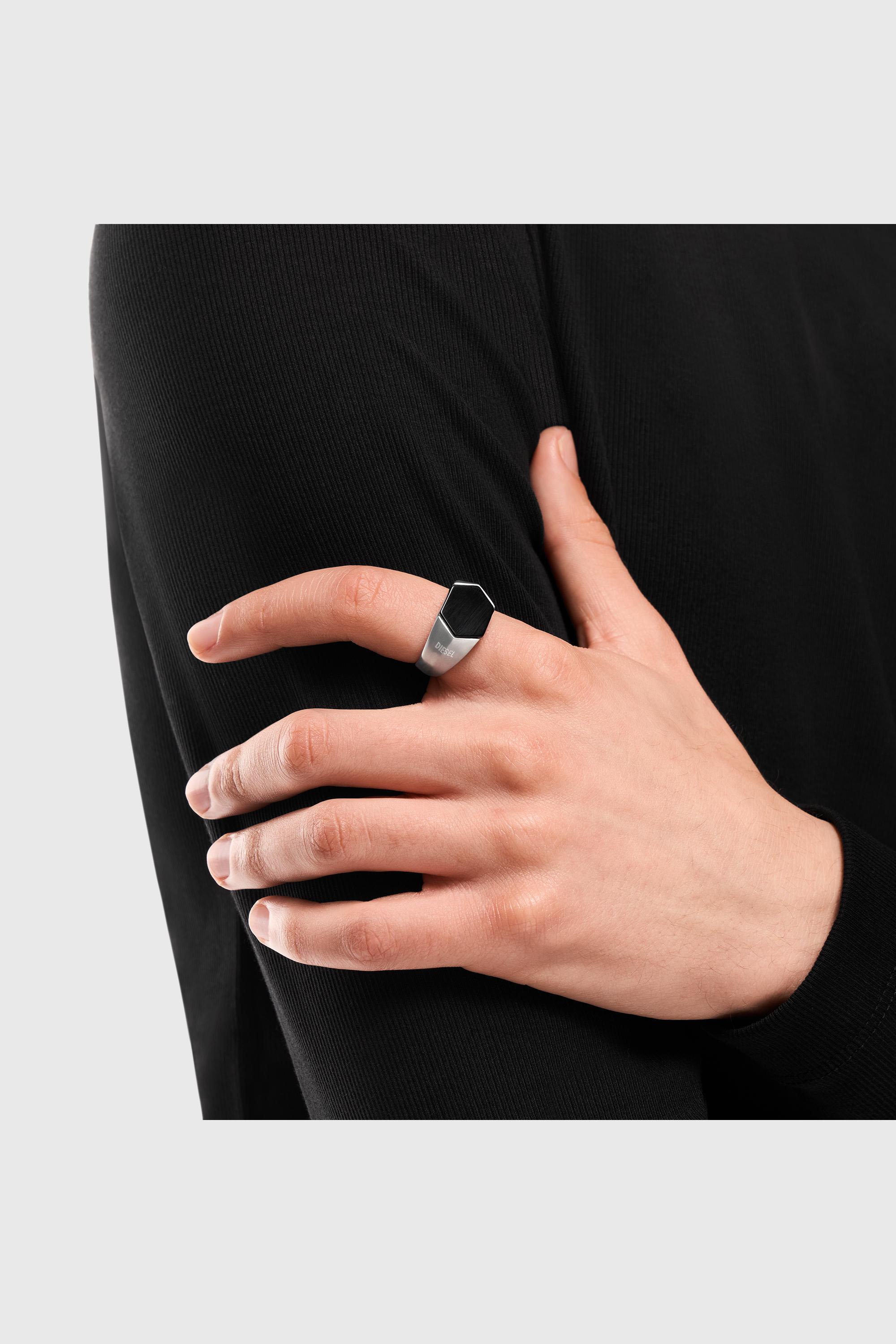 Diesel - DX1711040, Anillo sello de &aacute;gata negra Unisex in Plateado - 5