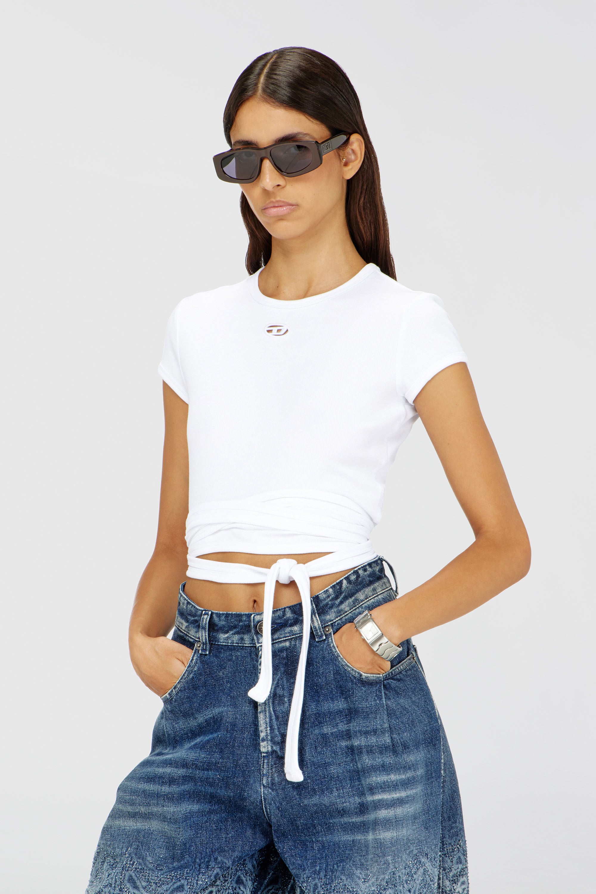 Diesel - T-BUNNY-TAIL-S1, Top de canal&eacute; con cordones envolventes Mujer in Blanco - 1