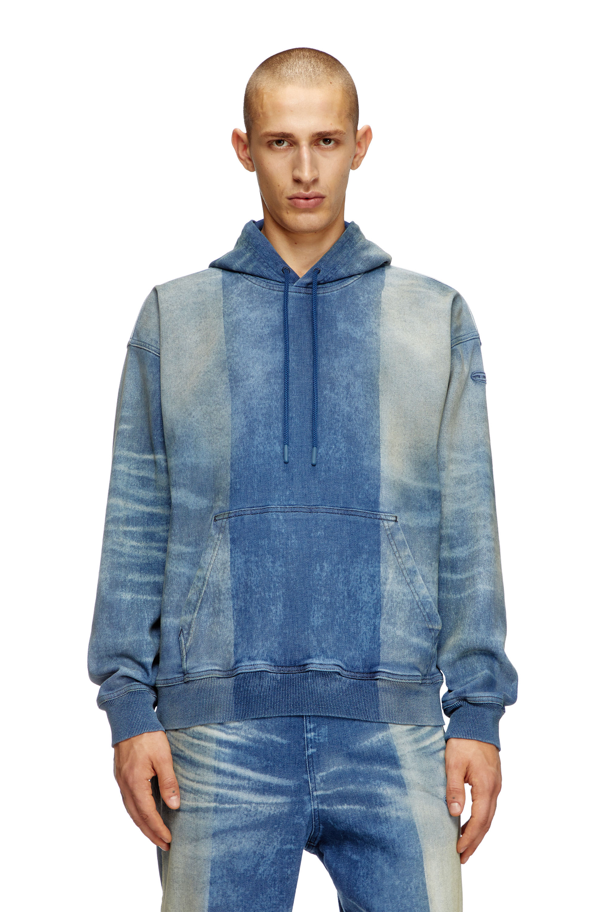 Women's Hoodie in Track Denim with solarised folds | Blue | Diesel