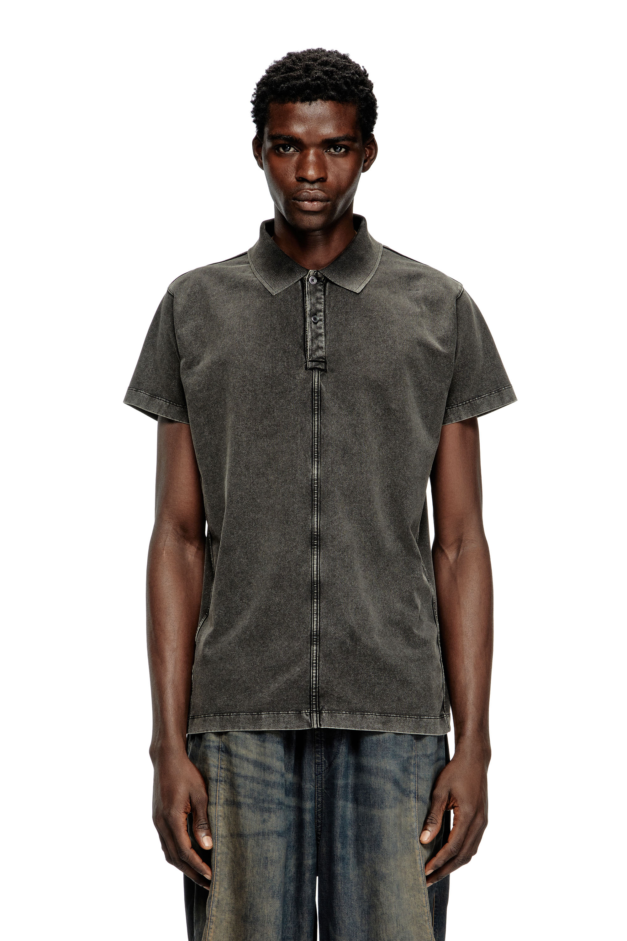 Diesel - T-NOMELY, Male's Polo shirt in denim-look jersey in Black - 3