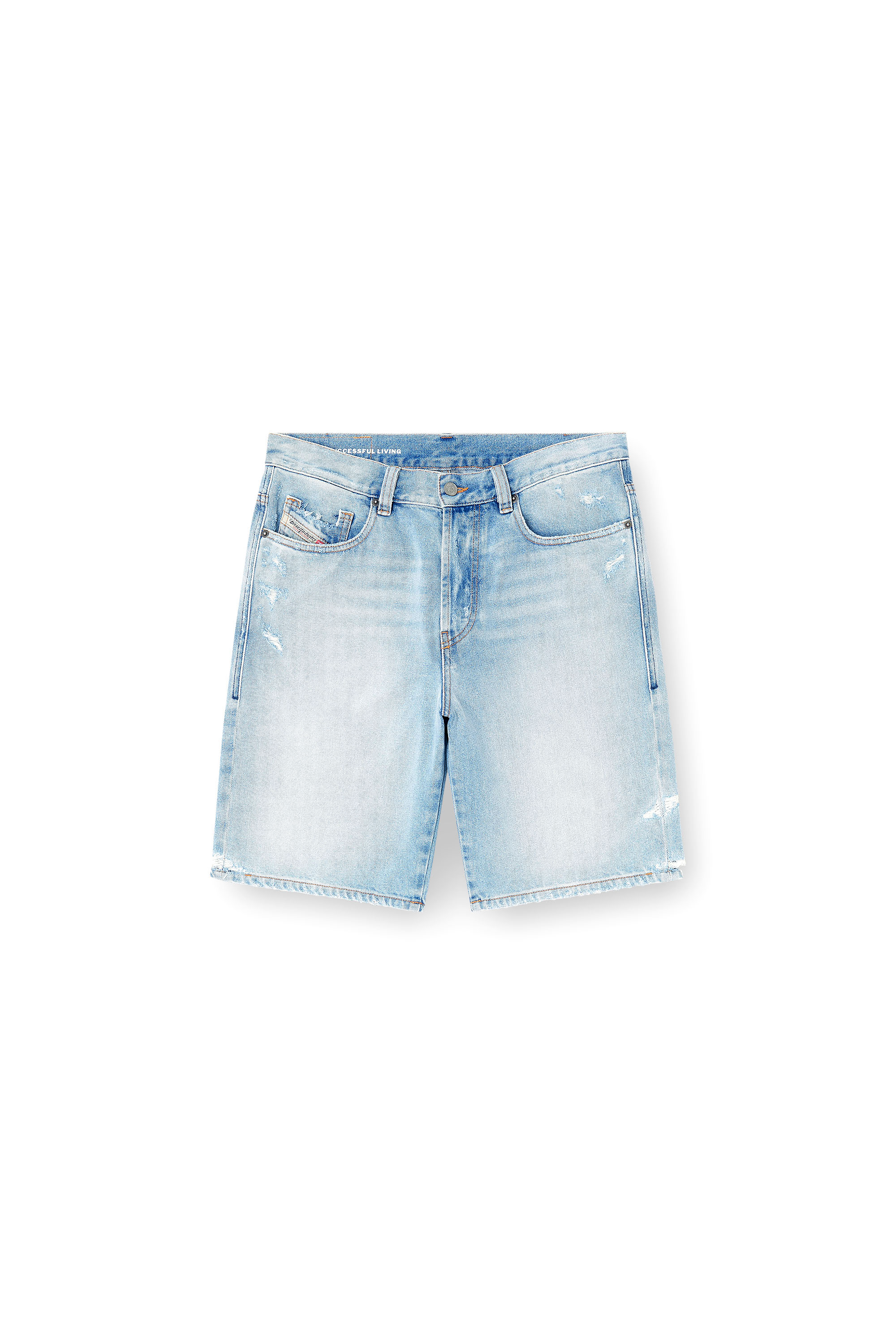 Diesel - REGULAR-SHORT, Male's Shorts in destroyed denim in Light Blue - 2