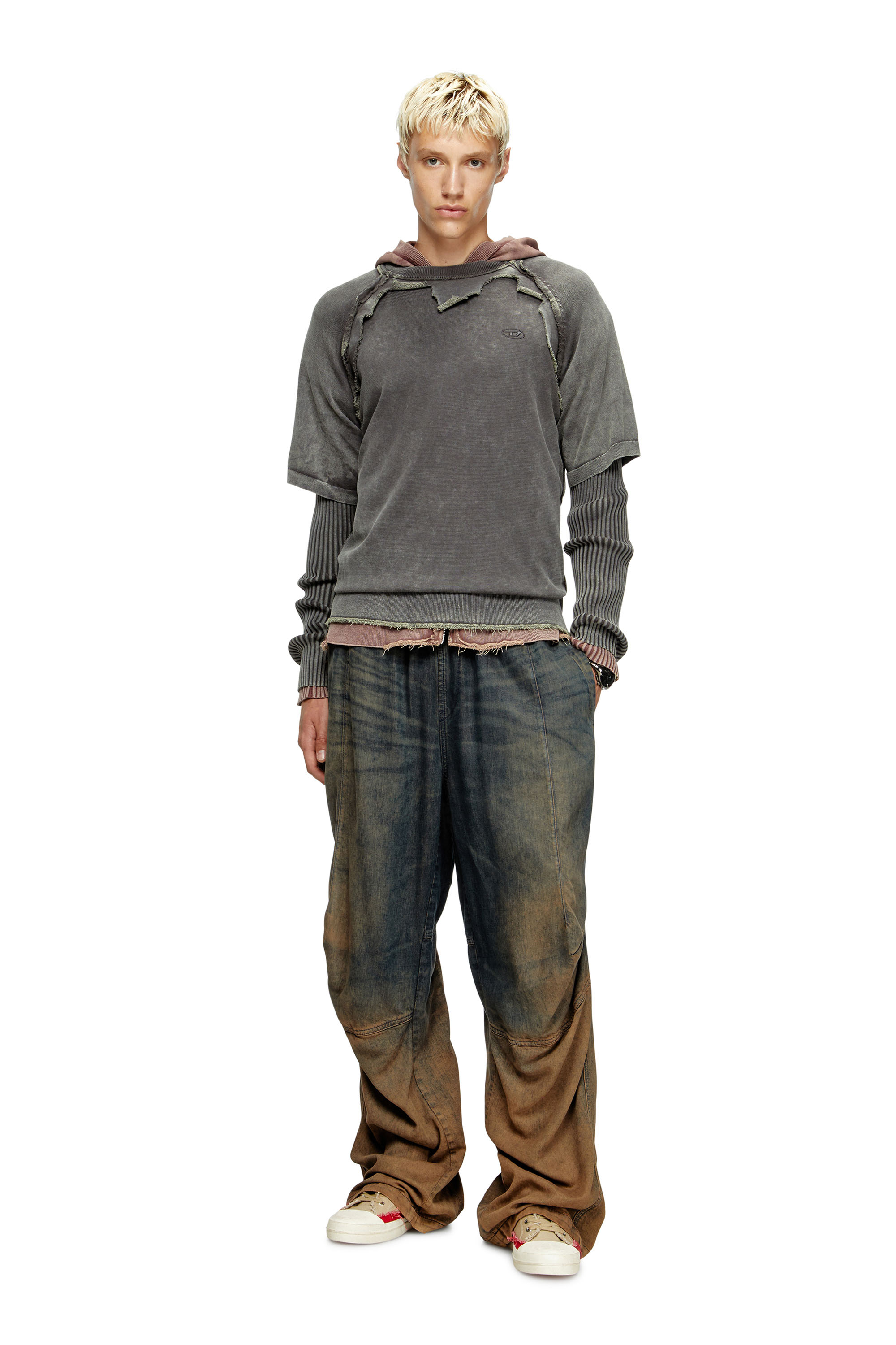 Diesel - K-PETRO, Pull superposé avec effet destroy Homme in Gris - 4