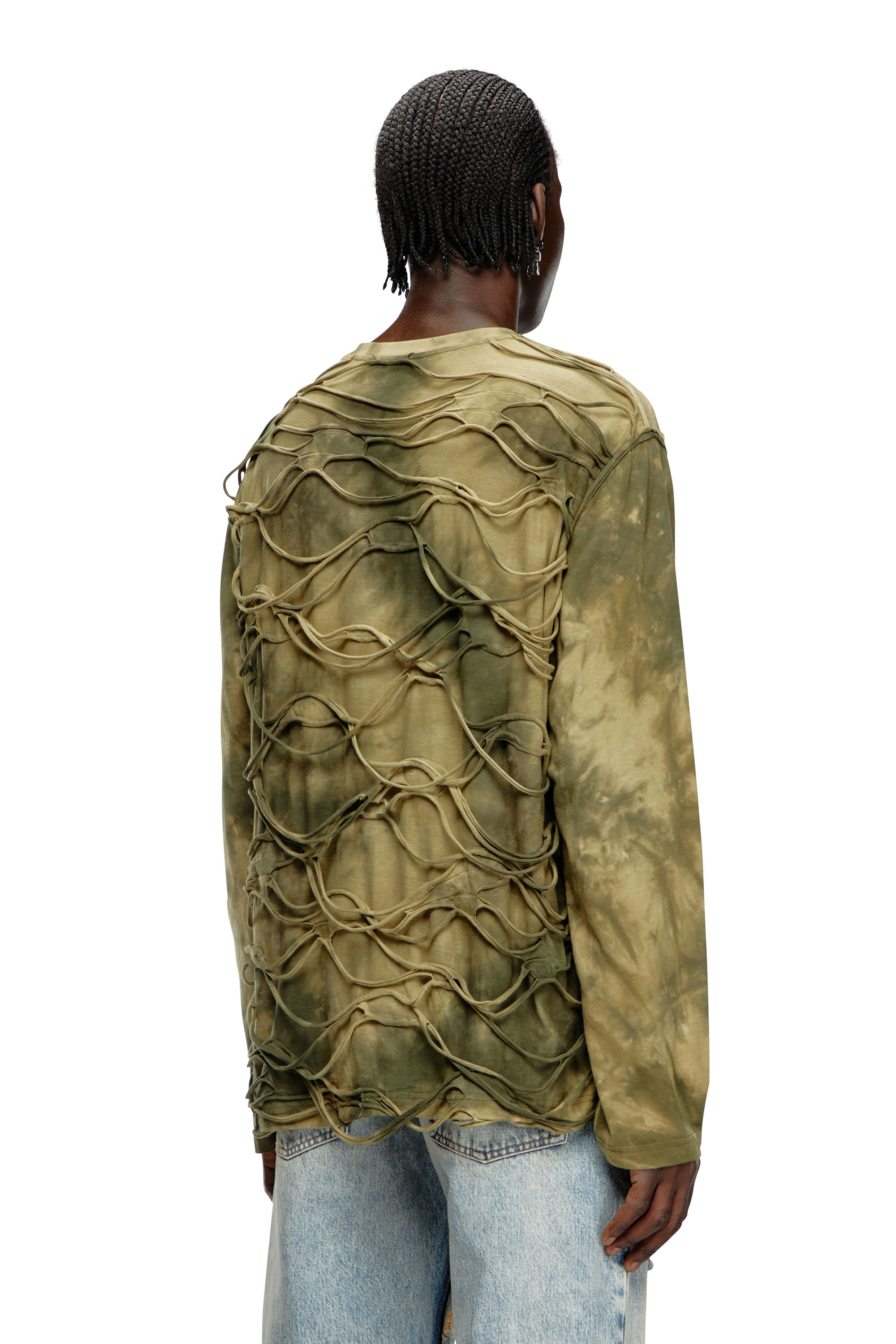 Diesel - T-CRANET-LS, Male's Long-sleeve T-shirt with floating strands in Military Green - 4