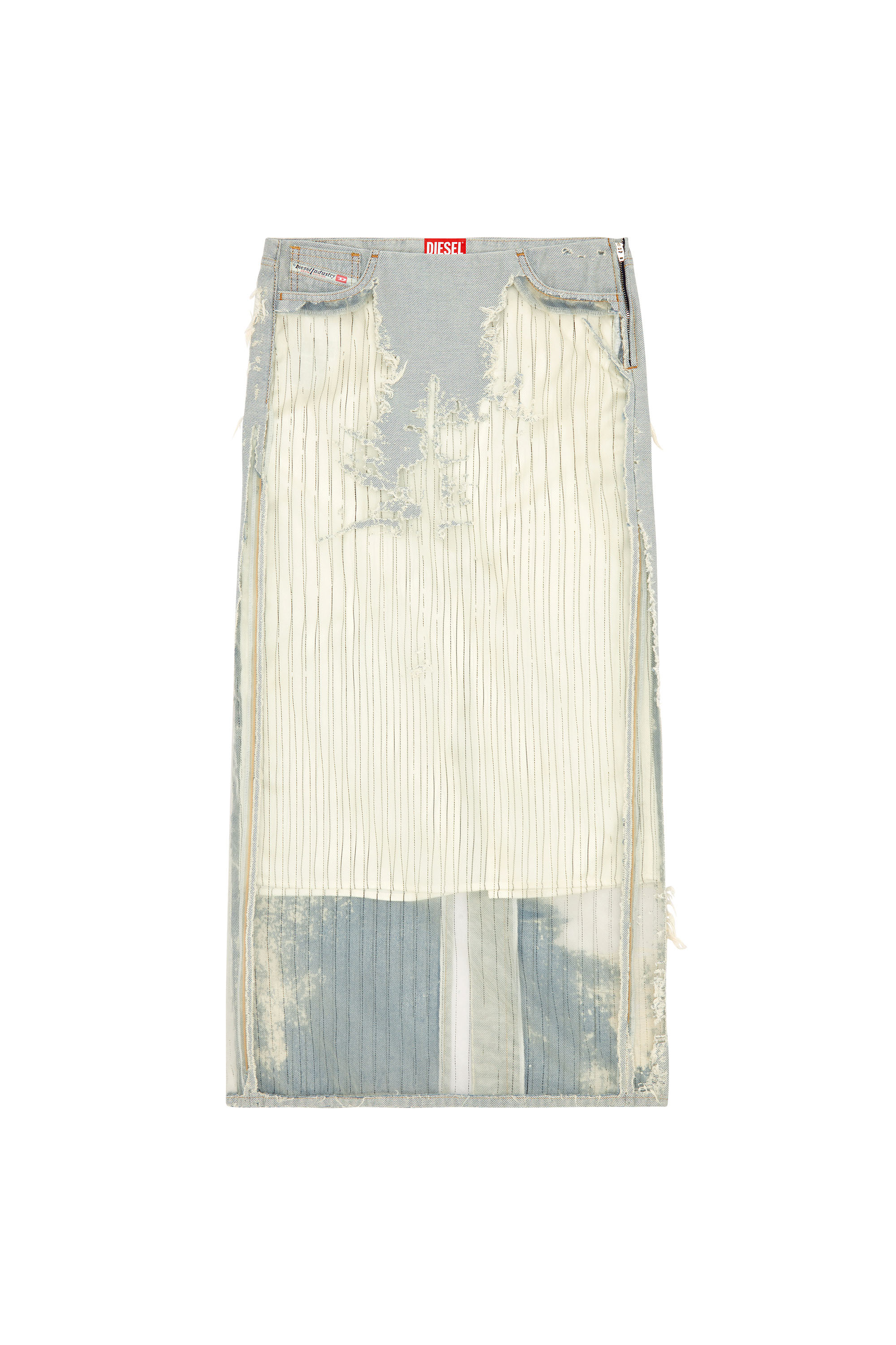 Diesel - DE-PIGO-FSE, Woman's Long skirt in pinstriped devor&eacute; denim in White - 2