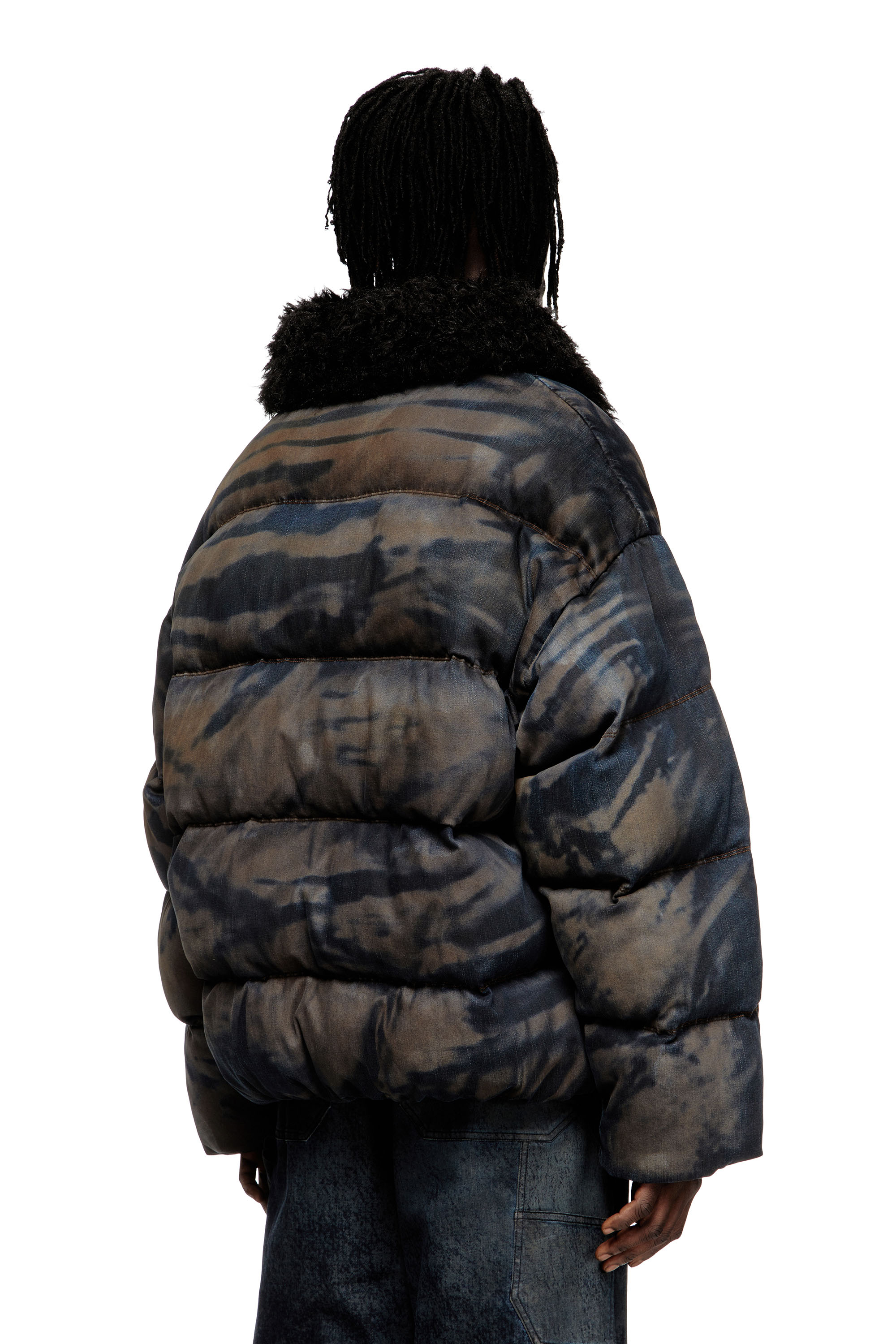 Diesel - W-JOHNS, Male's Puffer jacket in dirt-effect camo denim in Black/Brown - 3