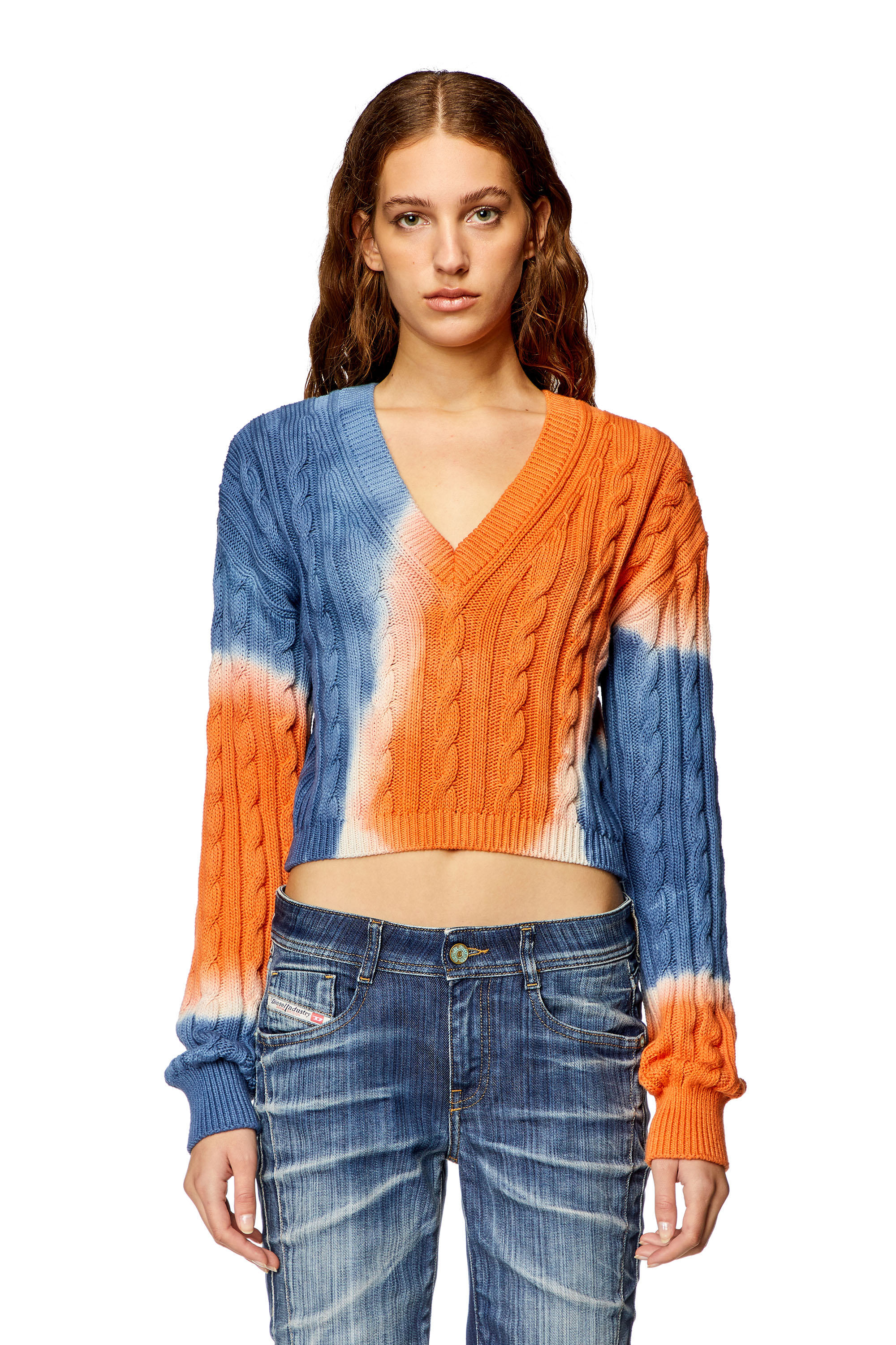 Women's Tie-dye jumper in cable-knit cotton | Multicolor | Diesel