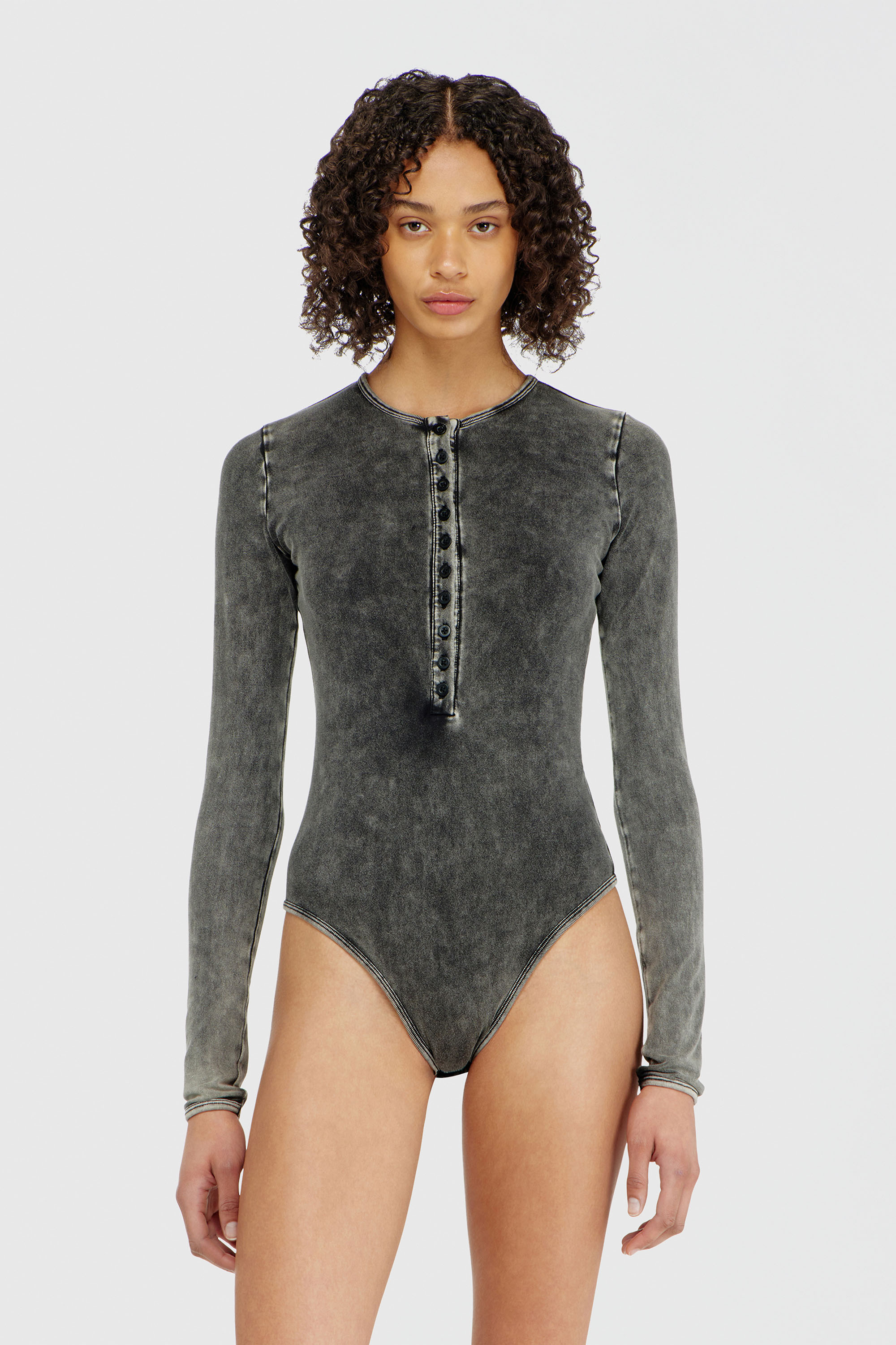 Diesel - FRESYA-DNM, Female's Cotton bodysuit with buttoned front in Dark Grey - 1