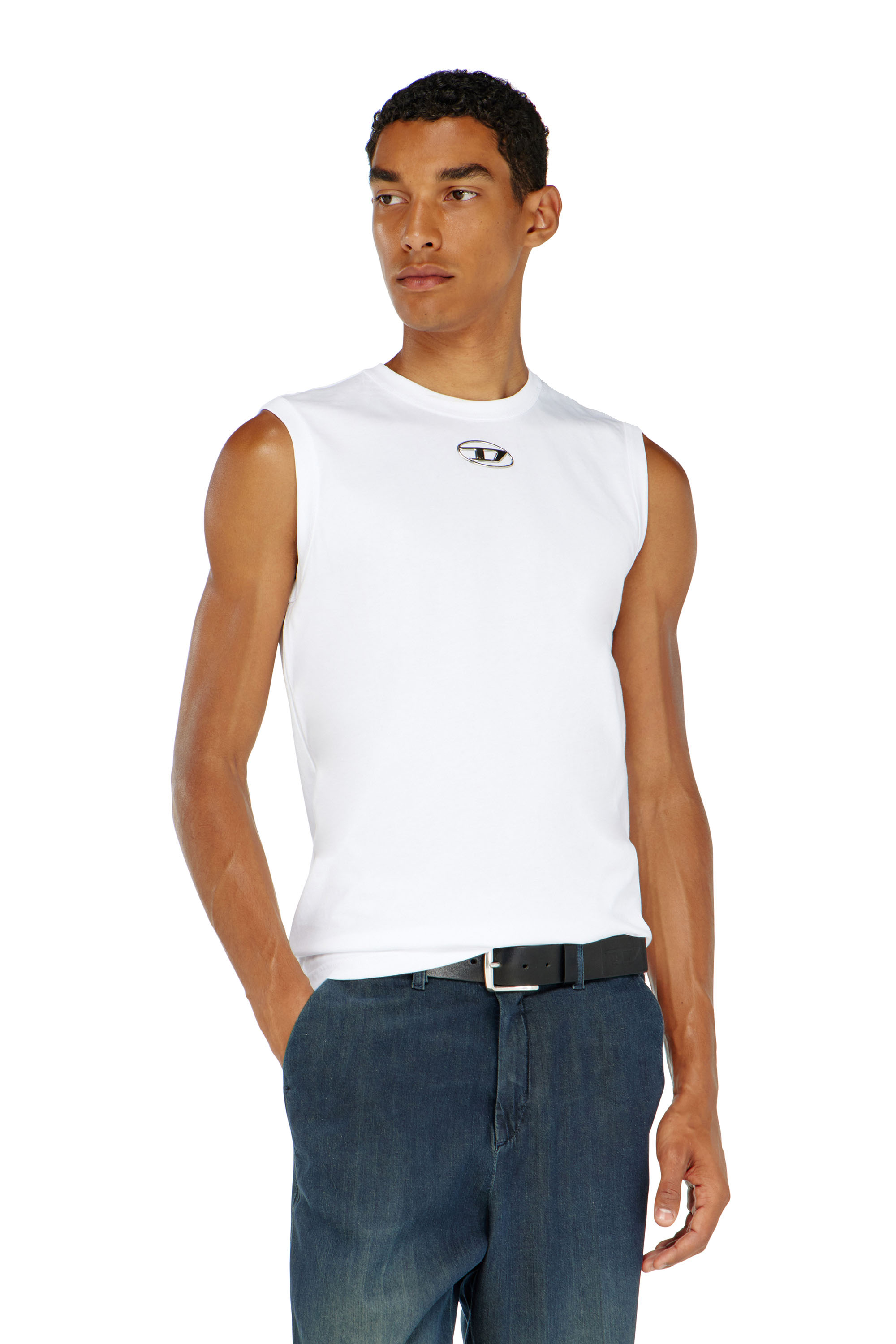 Diesel - T-BISCO-OD, Male's Tank top with metallic Oval D in White - 3