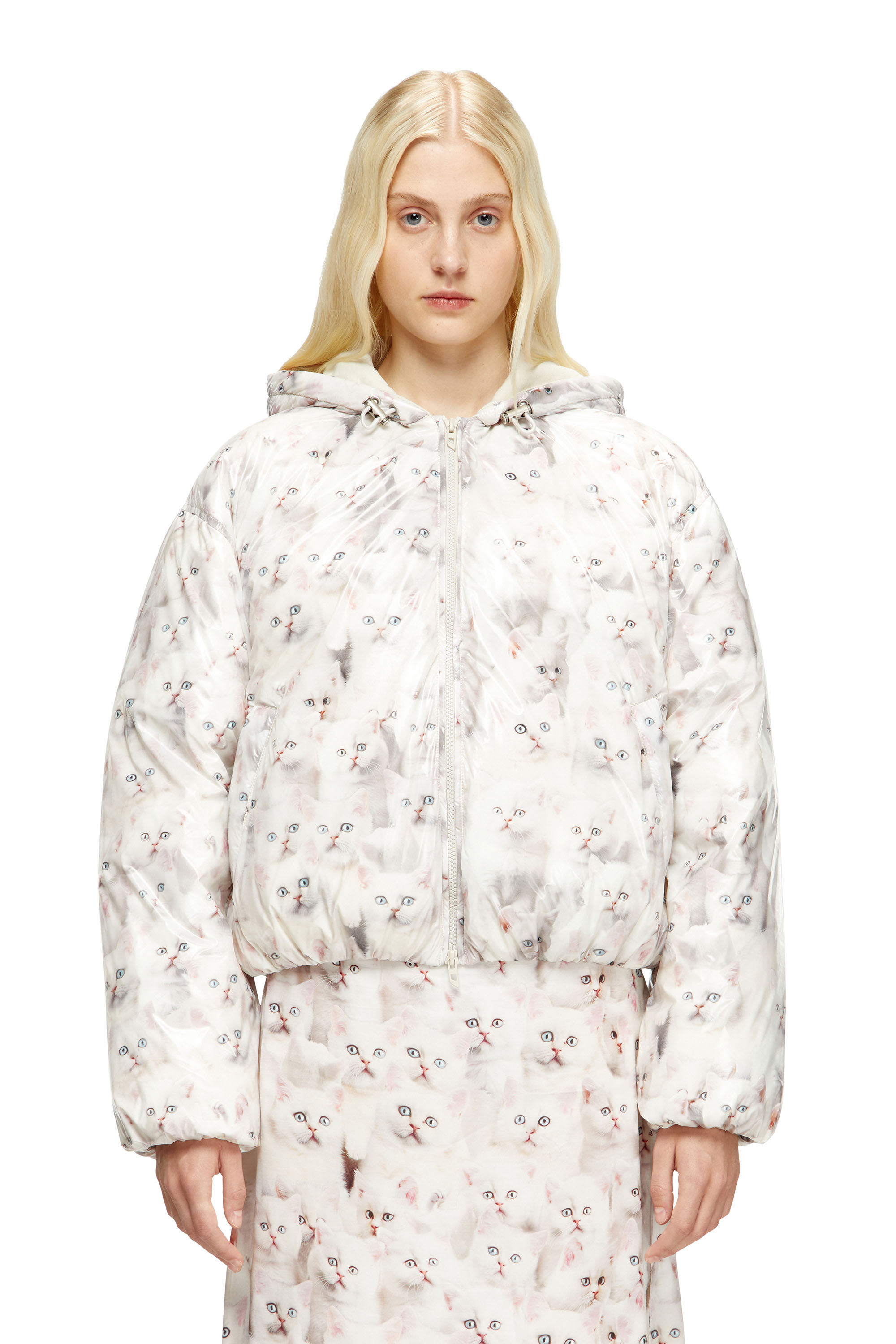 Diesel - W-INNER-R1, Female's Padded jacket with cat print in White - 1