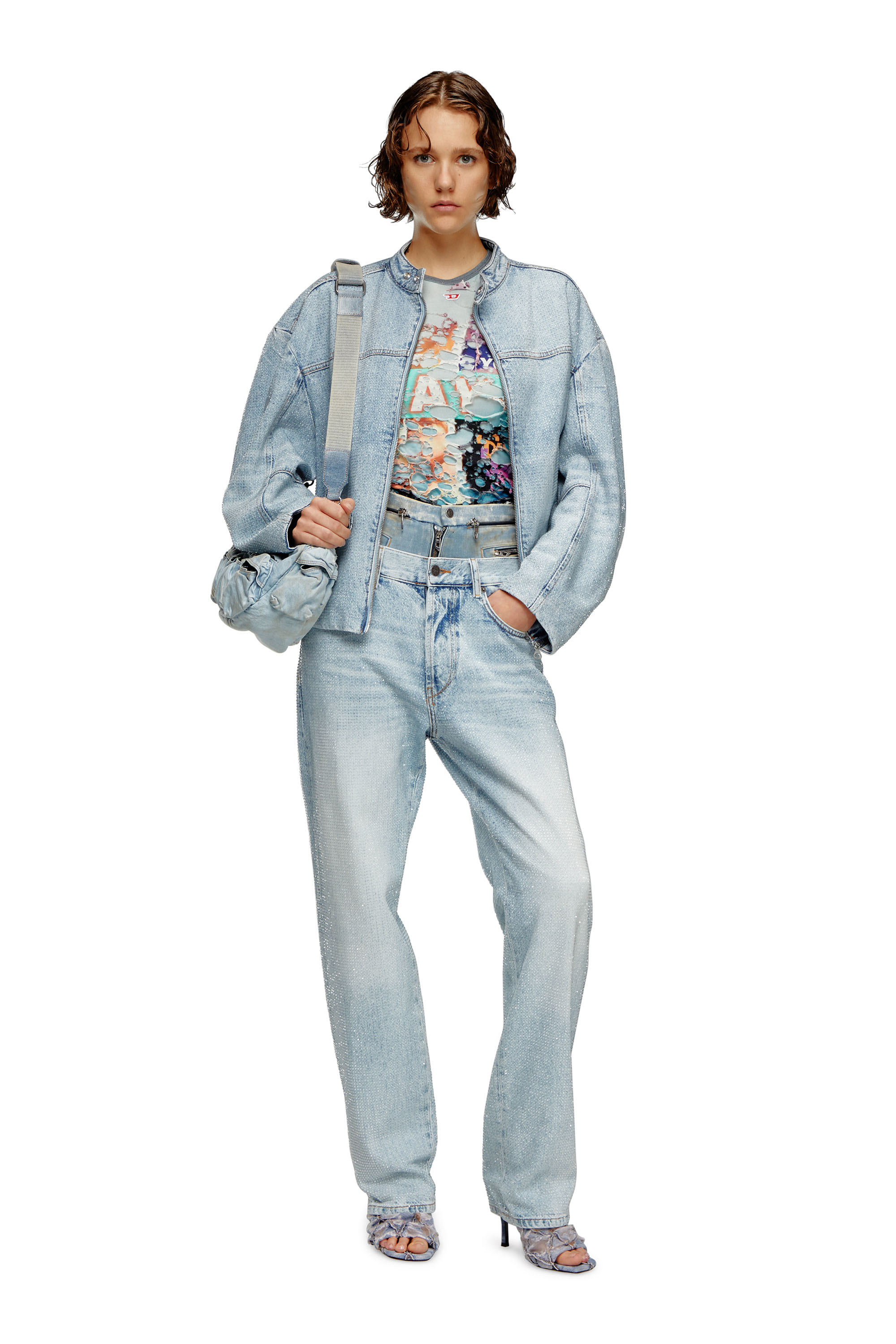 Diesel - DE-MARGE-FSE, Veste oversize en denim cristal Femme in Bleu - 1