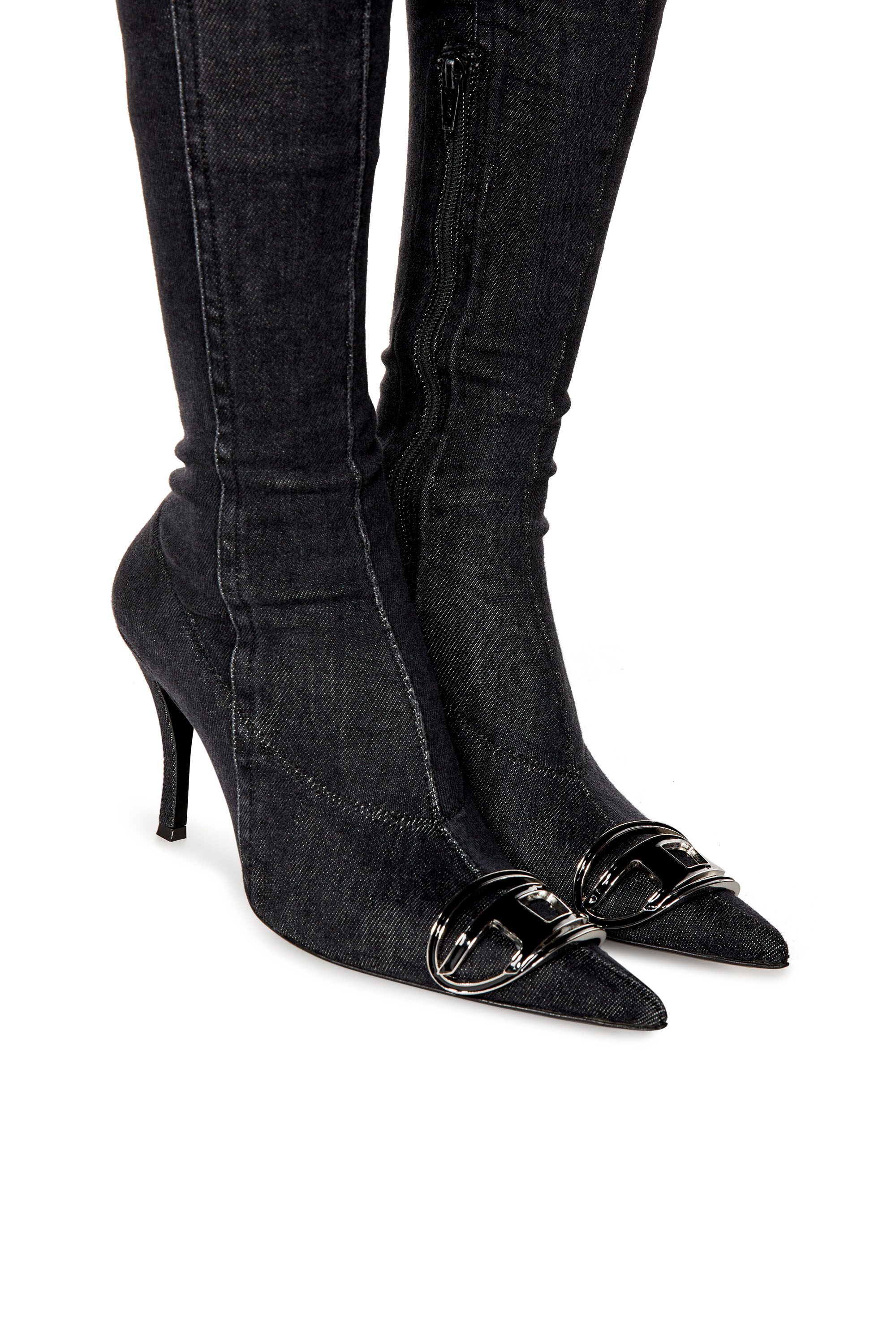 Diesel - D-VENUS TBT D, D-Venus Tbt D Boots - Botas por encima de la rodilla en denim el&aacute;stico Mujer in Negro - 4