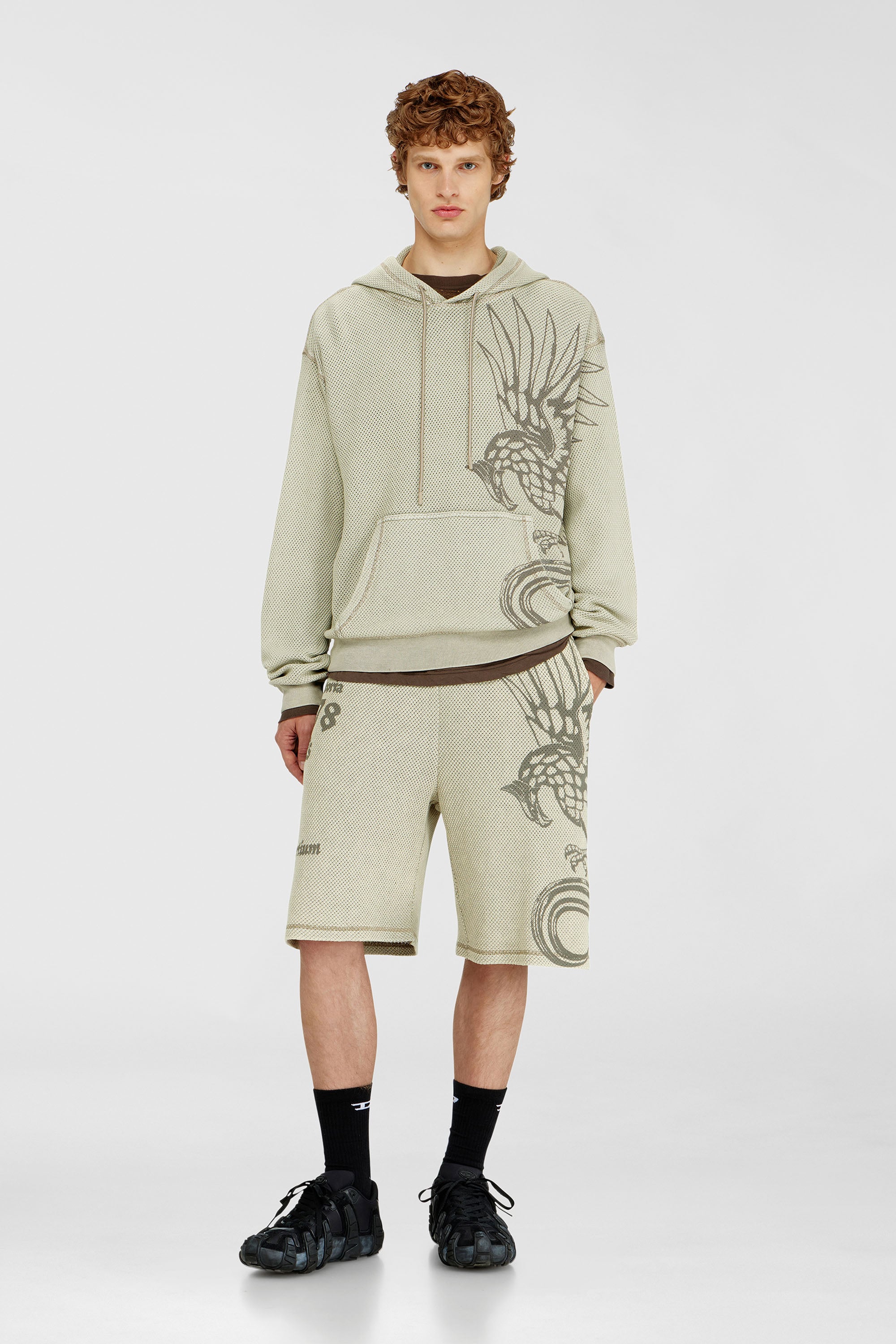 Diesel - P-ERRY, Short pants en coton mesh avec imprim&eacute;s Homme in Beige - 1