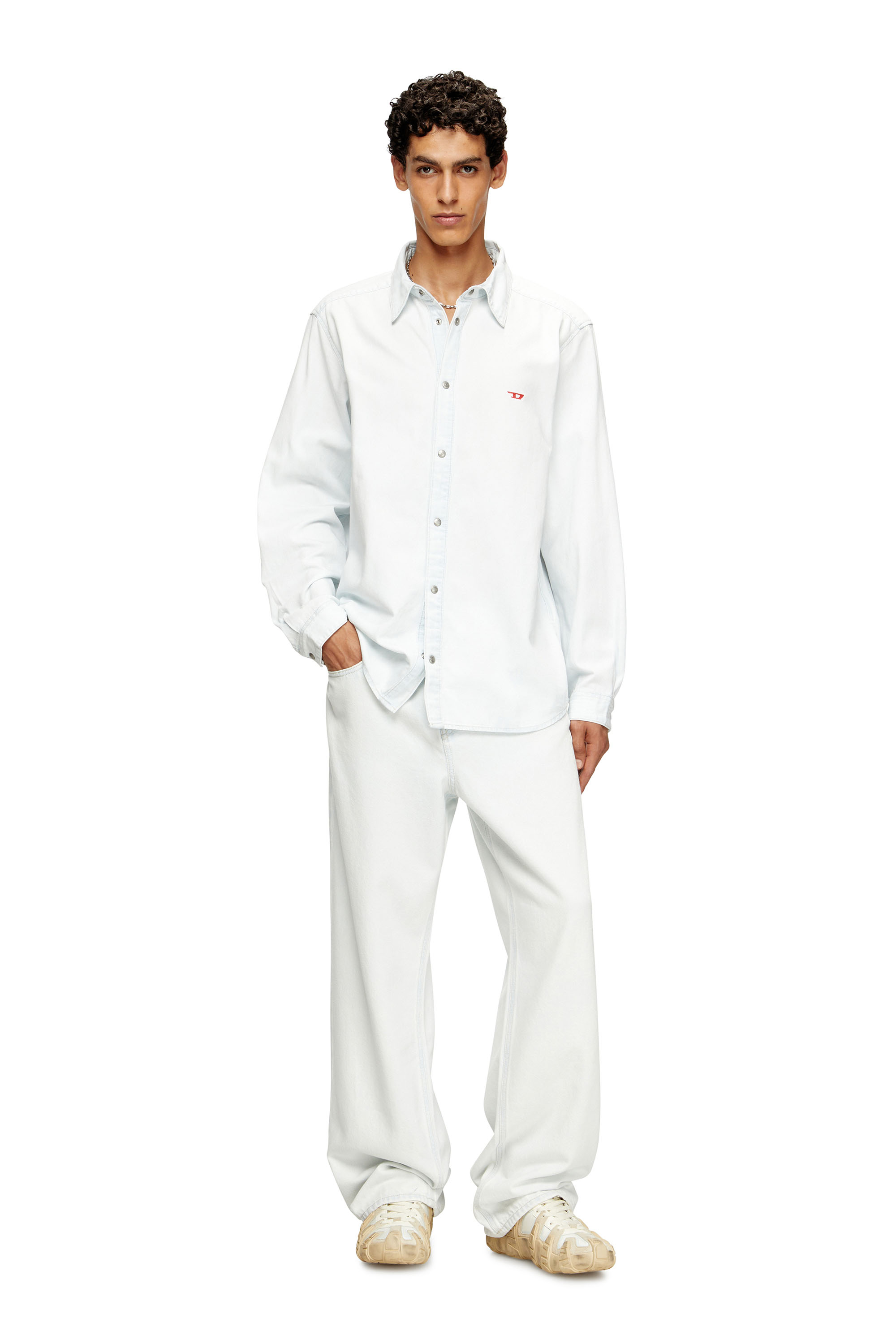 Diesel - D-SIMPLY, Male's Shirt in bleach-effect denim in Light Blue - 2