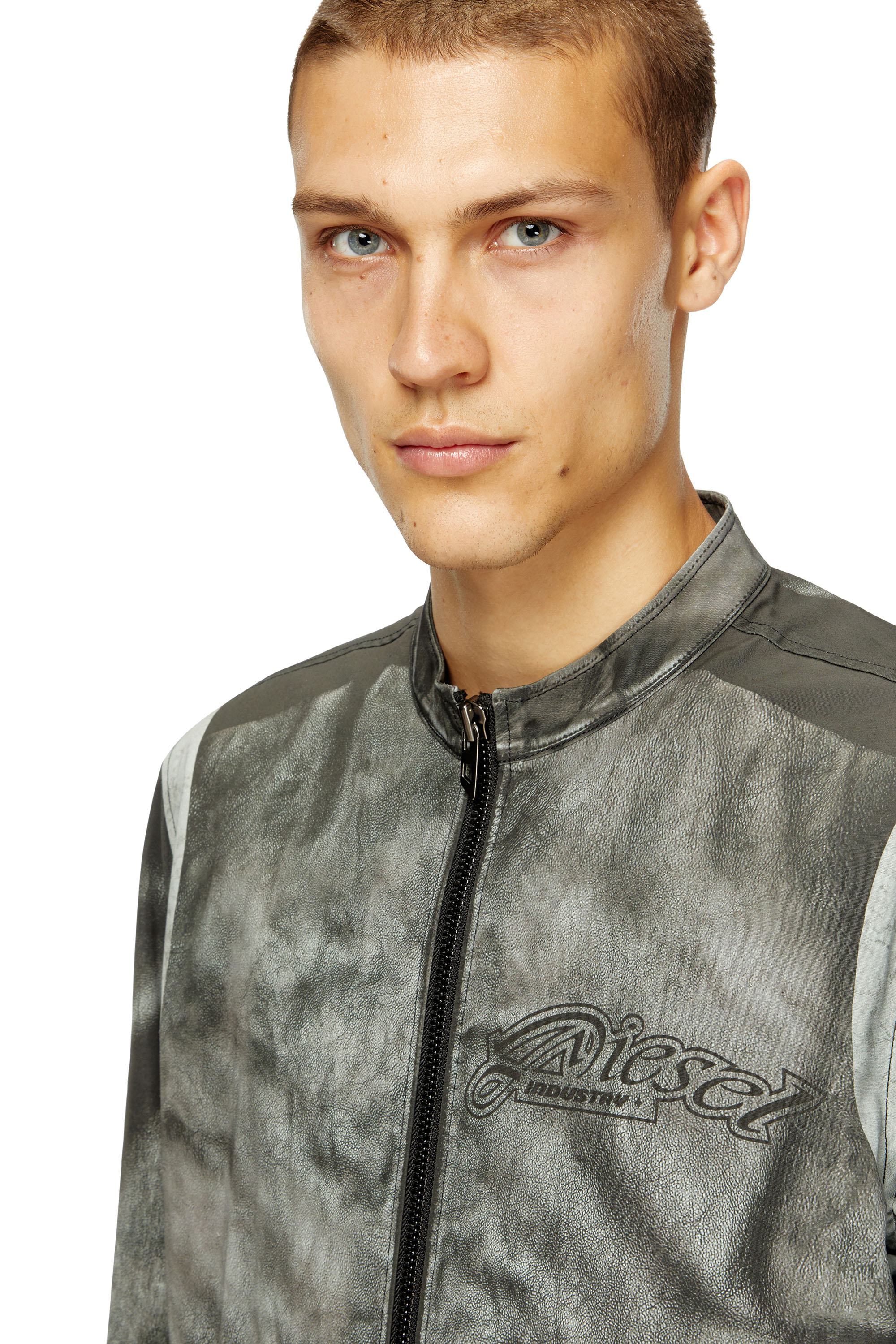 Diesel - J-EVERT, Male's Biker jacket in printed canvas in Dark Grey - 4