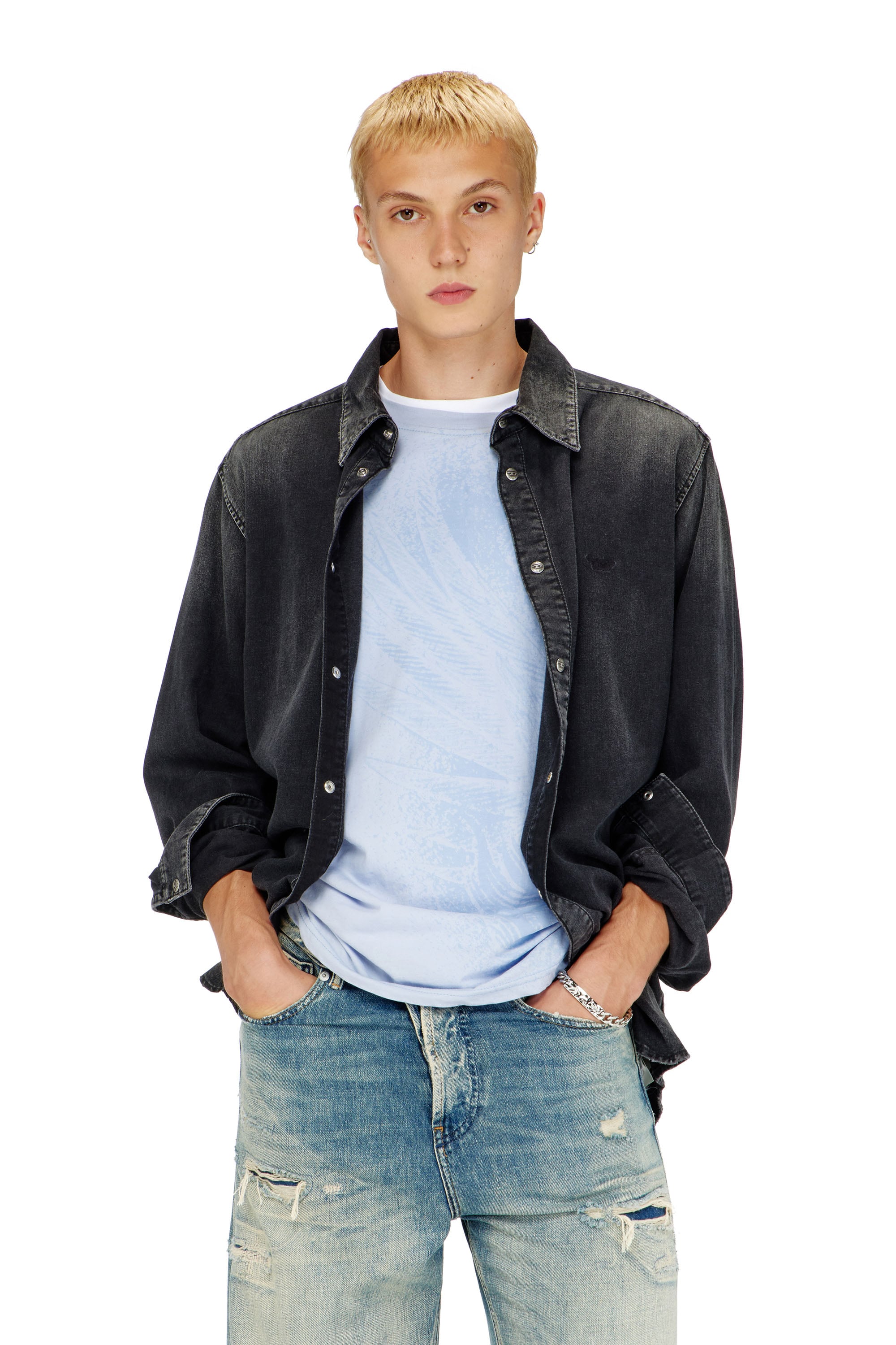 Diesel - D-SIMPLY, Chemise en denim &agrave; manches longues Homme in Noir - 3